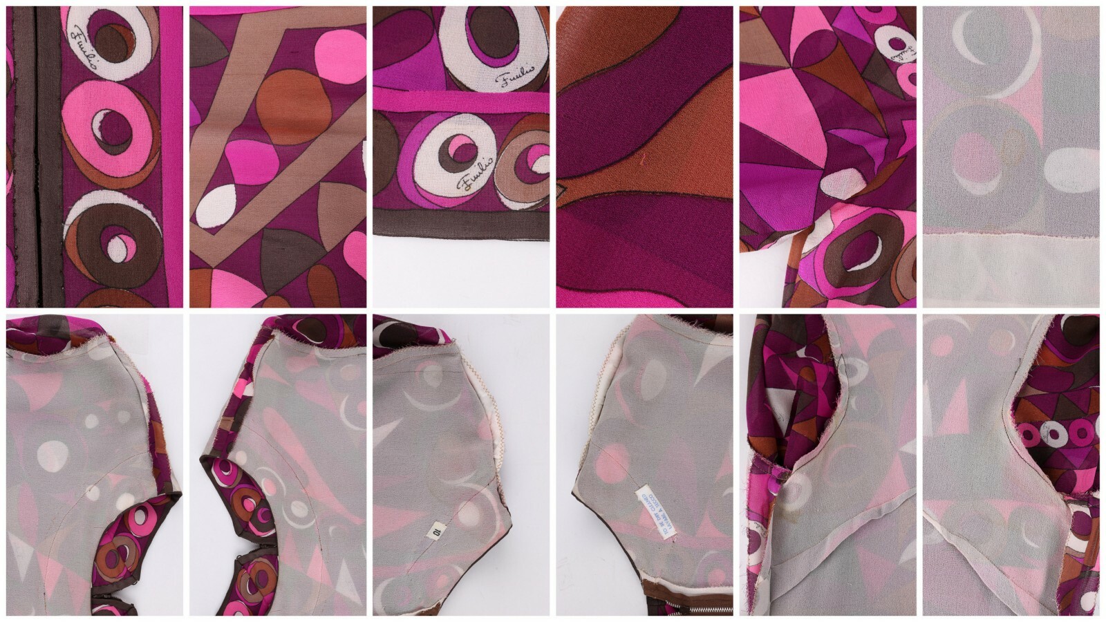 EMILIO PUCCI c.1960s 2pc Purple Multicolor Op Art Silk Blouse Pants Set Ensemble