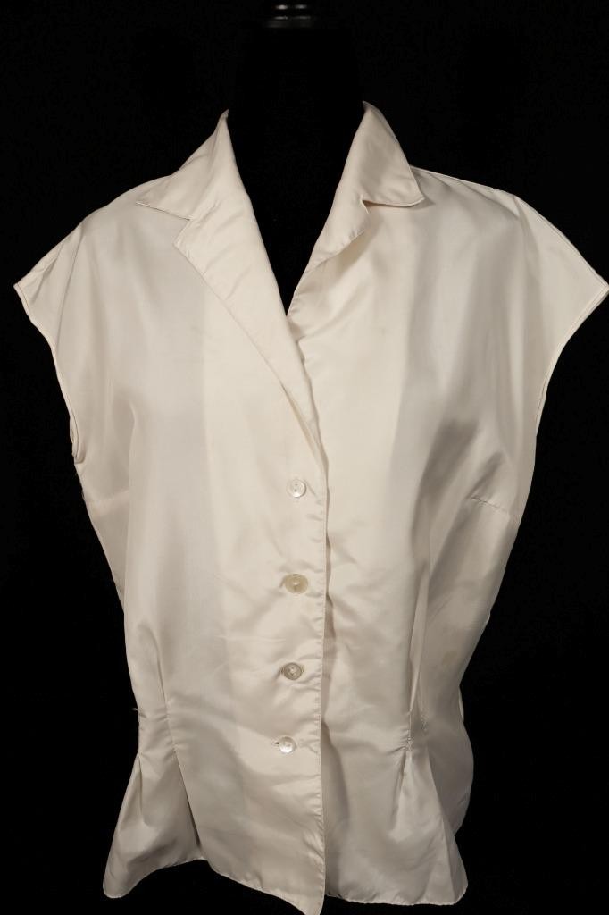 Vintage 1960&rsquo;s French Beige Nylon Blouse Size Large Very Good Condition