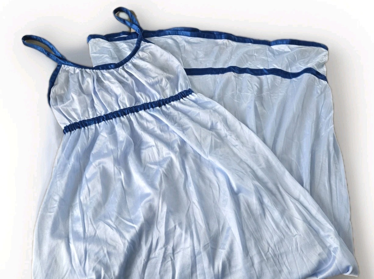 Vintage Sears JR Bazaar Blue Nylon Nightgown Empire Baby Doll Slip Dress Fit S/M