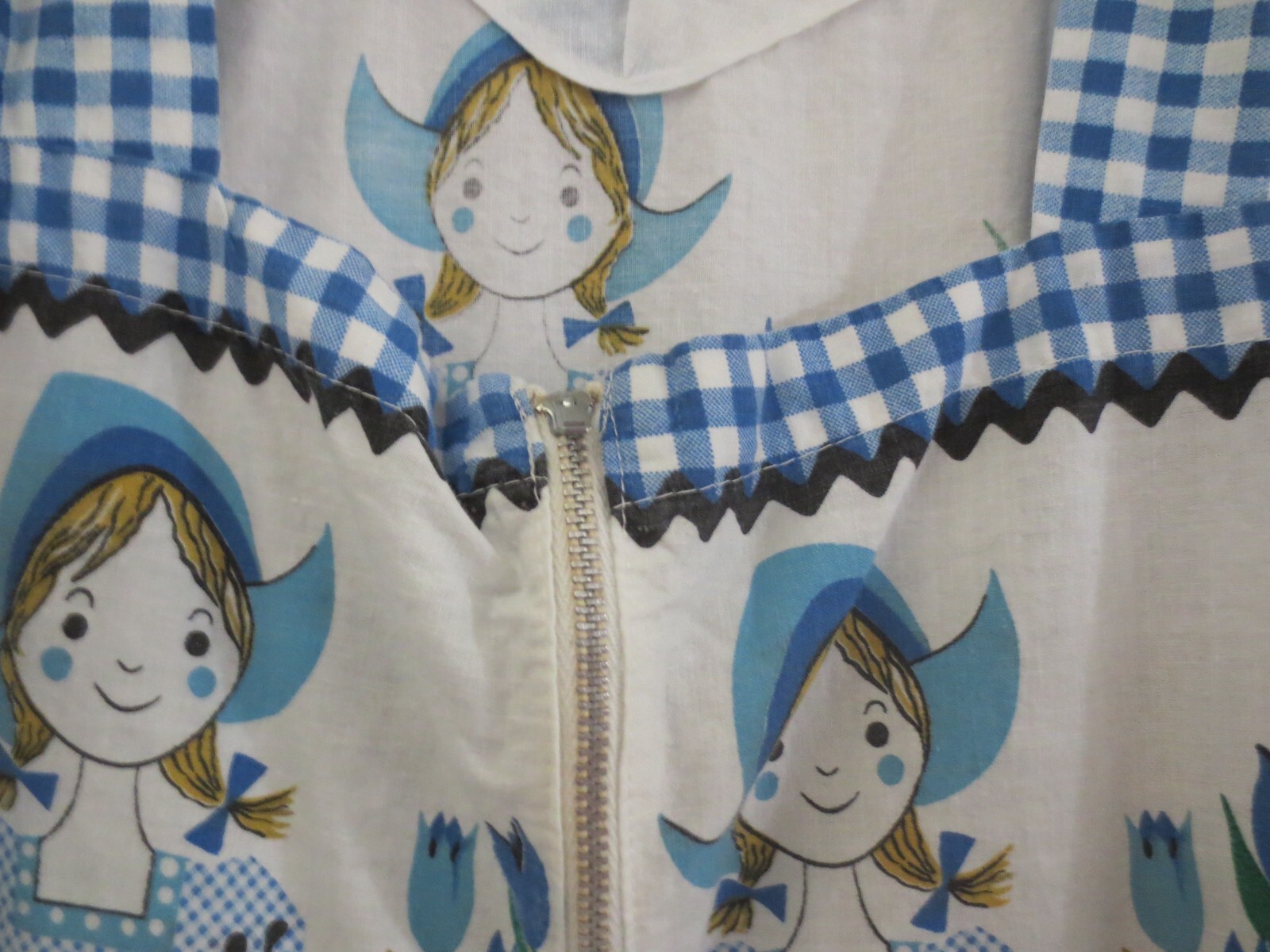 Vtg Handmade Bue & White Gingham Dutch Girl Wood shoes Dress Sz M