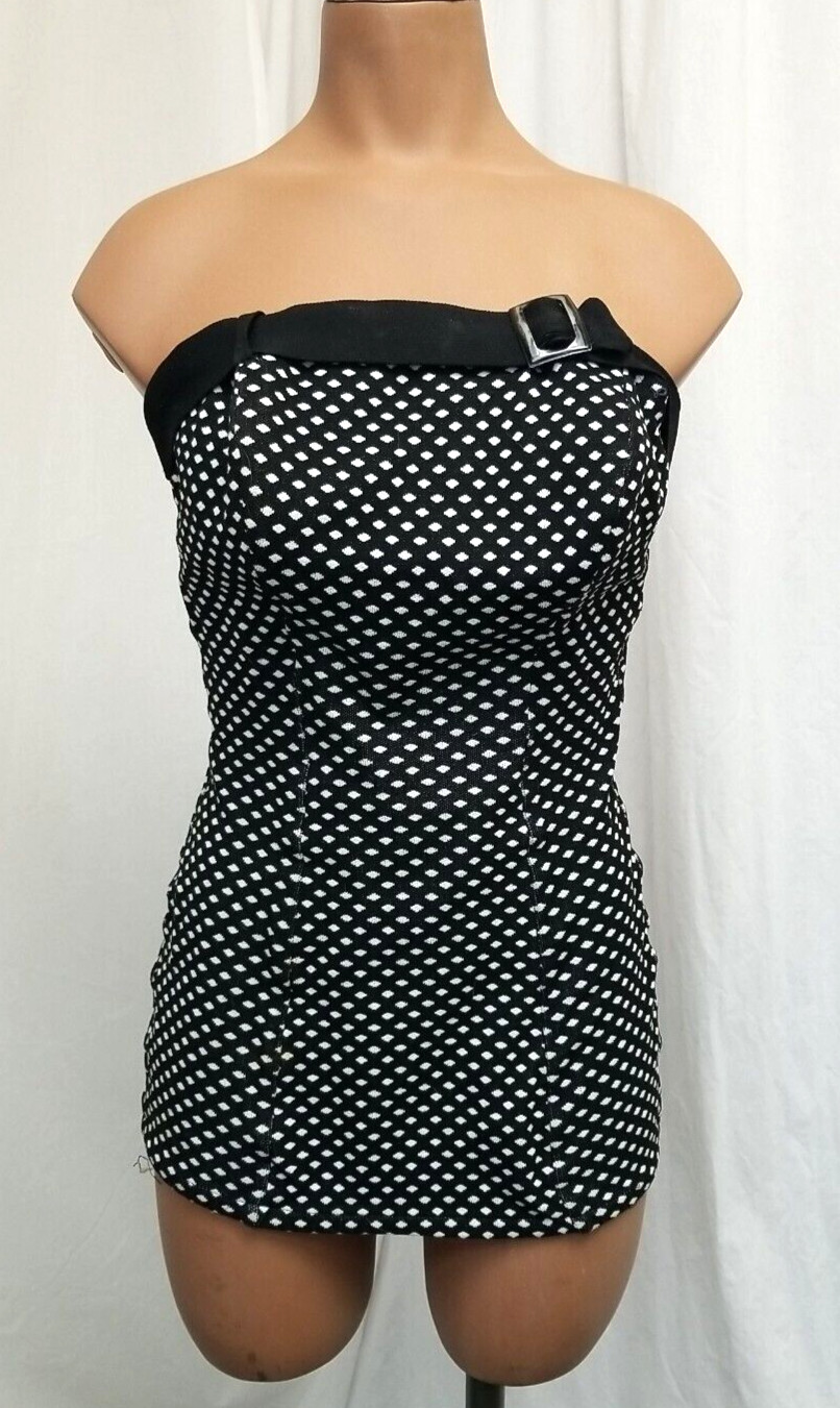 Vintage Catalina One Piece Swimsuit Black White 1950s Authentic Bathing Suit
