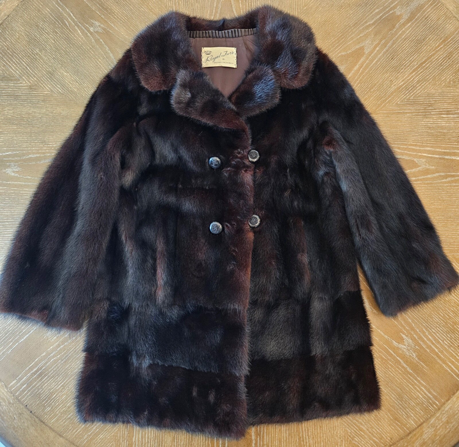 Vintage Mink Fur Coat Rosebud Buttons Custom Made ROYAL FURS Satin Liner NICE