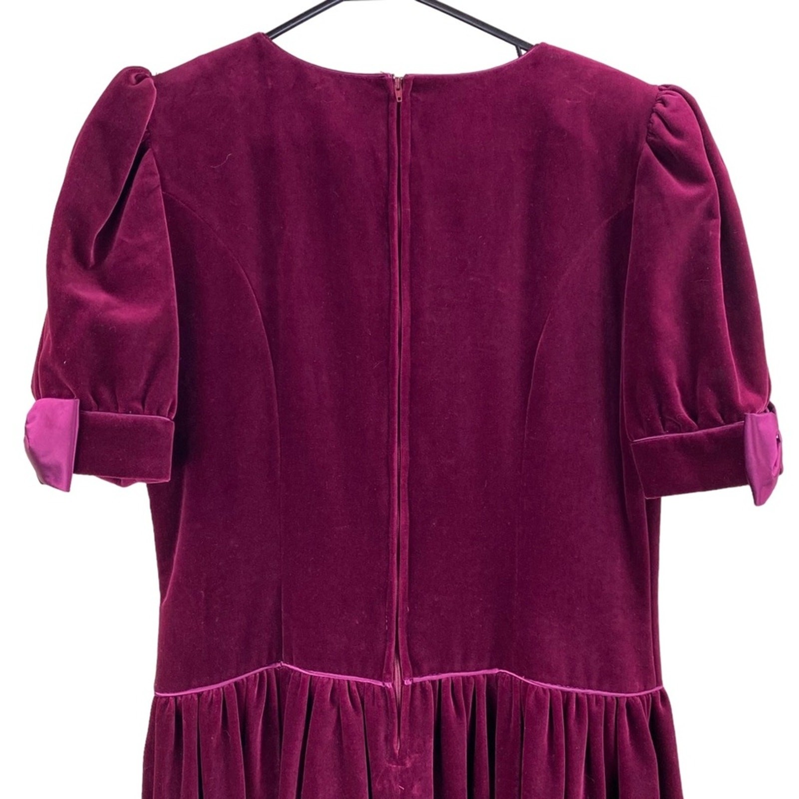 Vintage 80s Womens Cotton Velvet Tea Length Dress Size 12