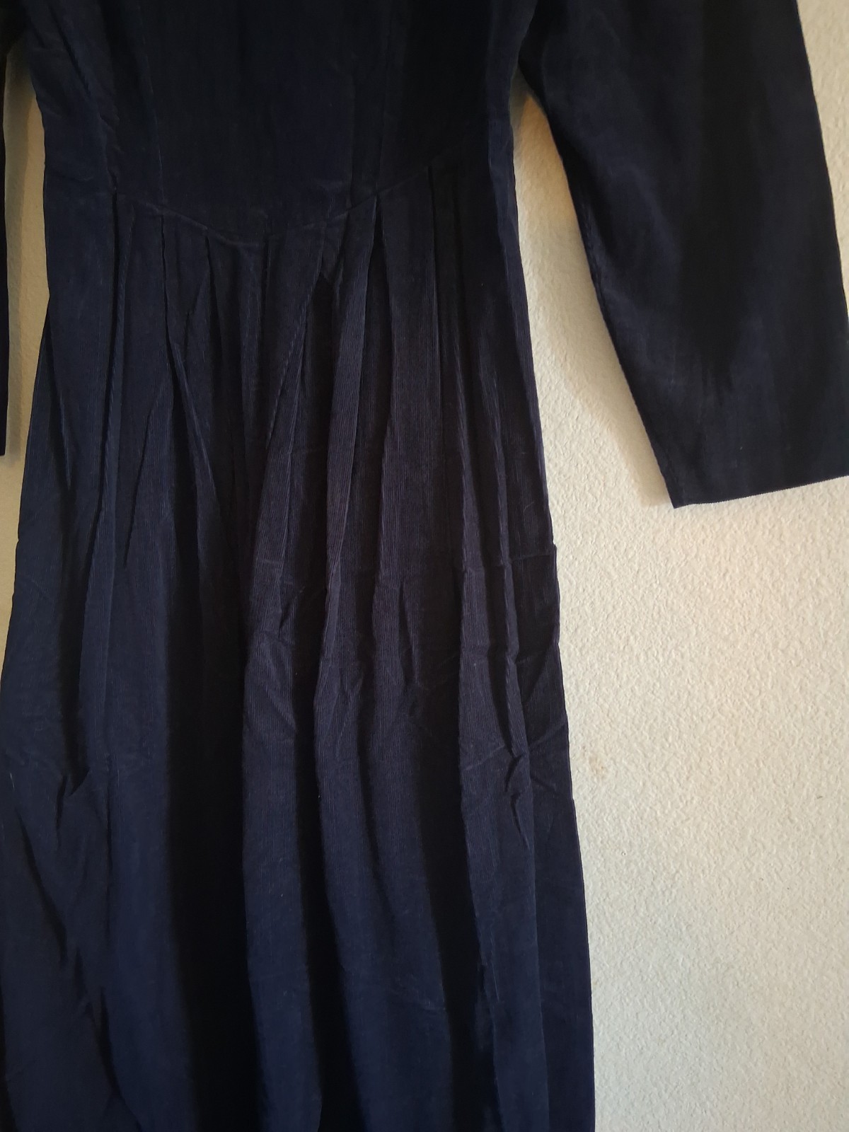 Vintage Laura Ashley Long Dark Blue Corduroy Dress Great Britain US 10
