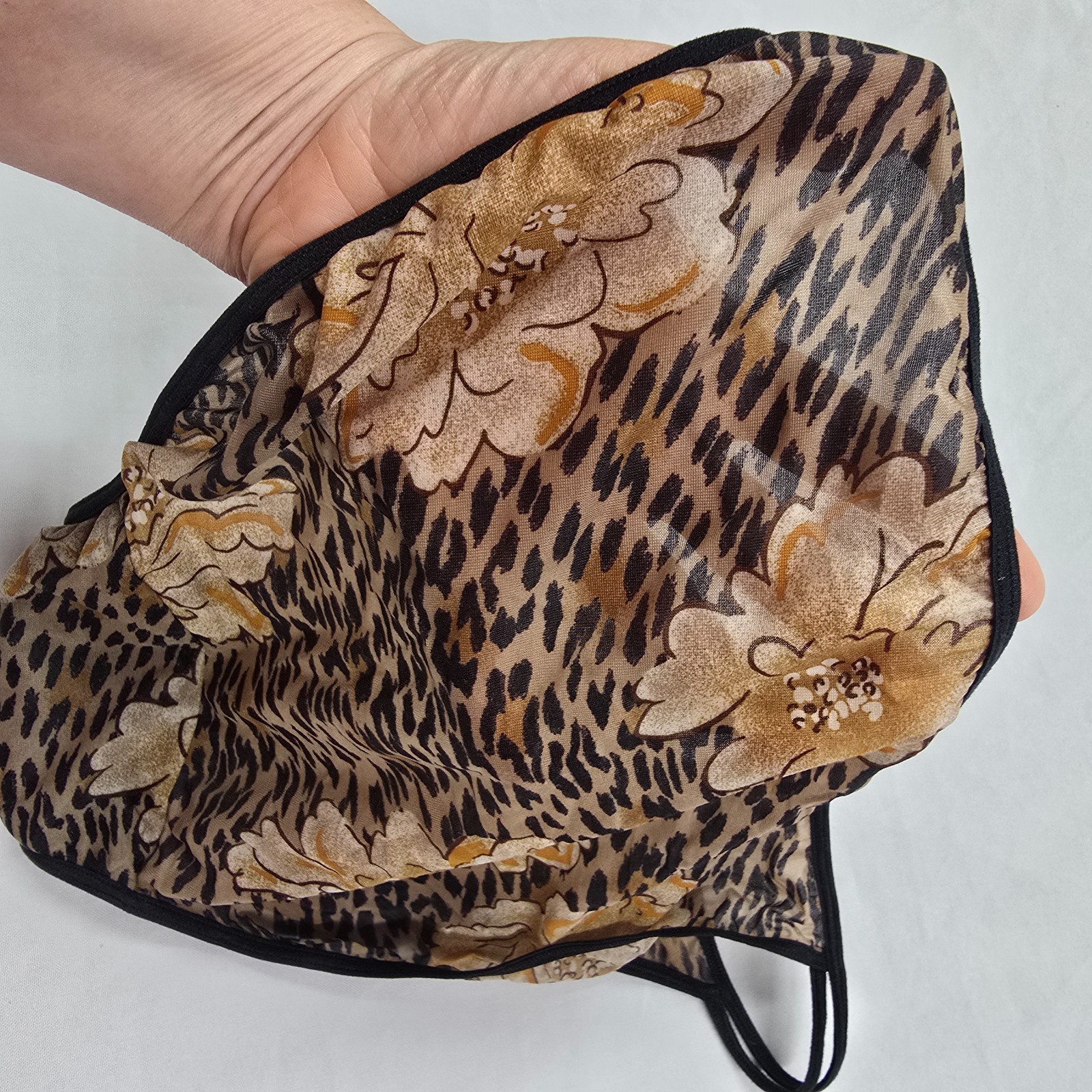 Cacique Vintage Sheer Shiny Leopard Flower Double String Bikini Panties 18/20