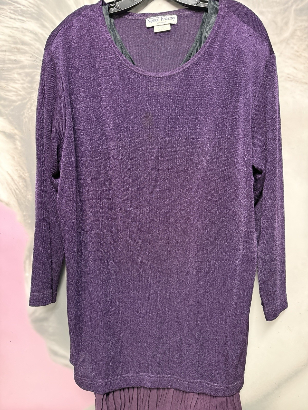 Sharon Anthony Vintage Two Piece Set Purple Sweater Crinkle Long Dress Skirt 22W