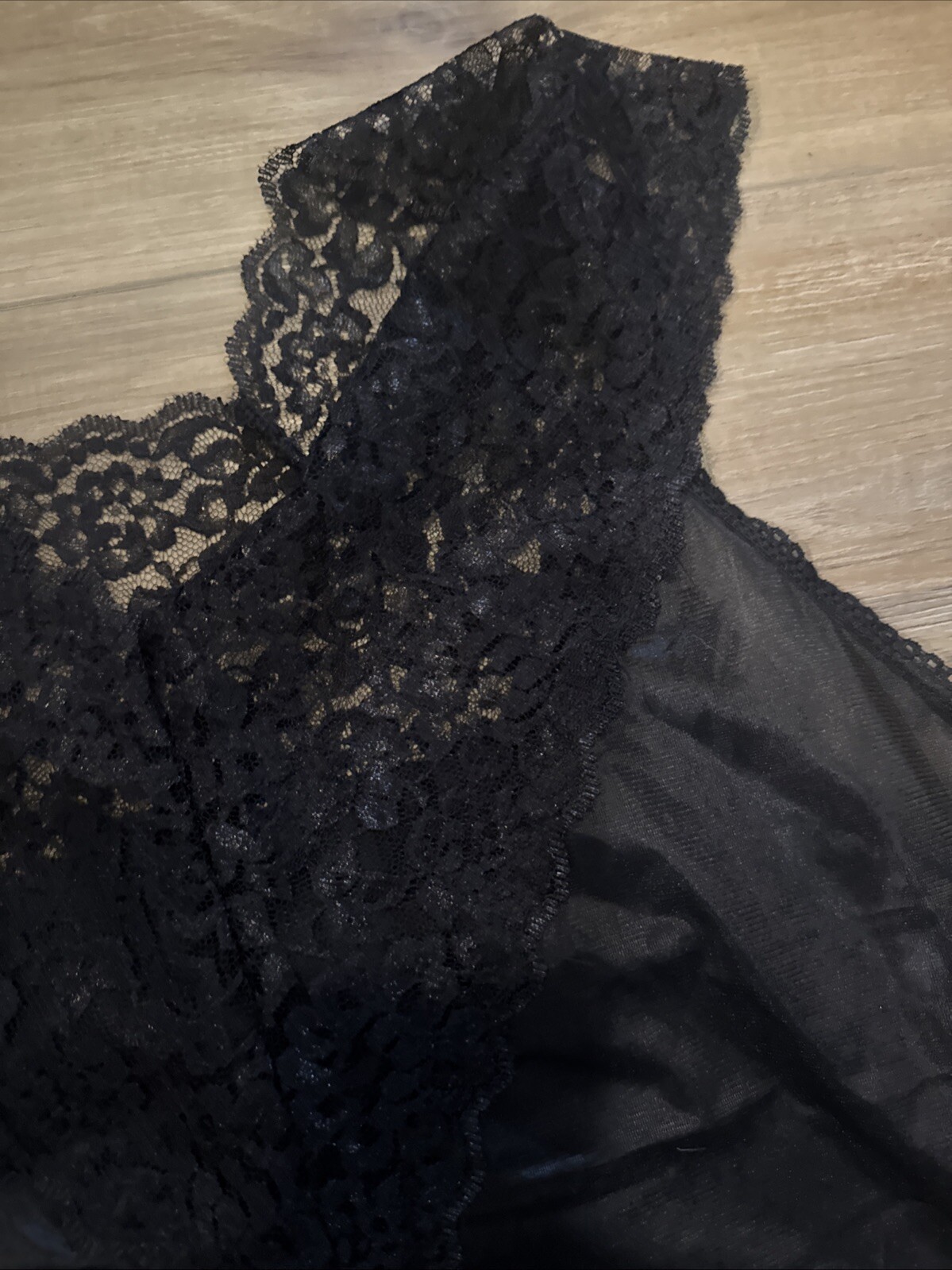 VINTAGE SLIP TOP CAMISOLE FULL FIGURE CAMI LINGERIE BLACK LACE TRIM USA L