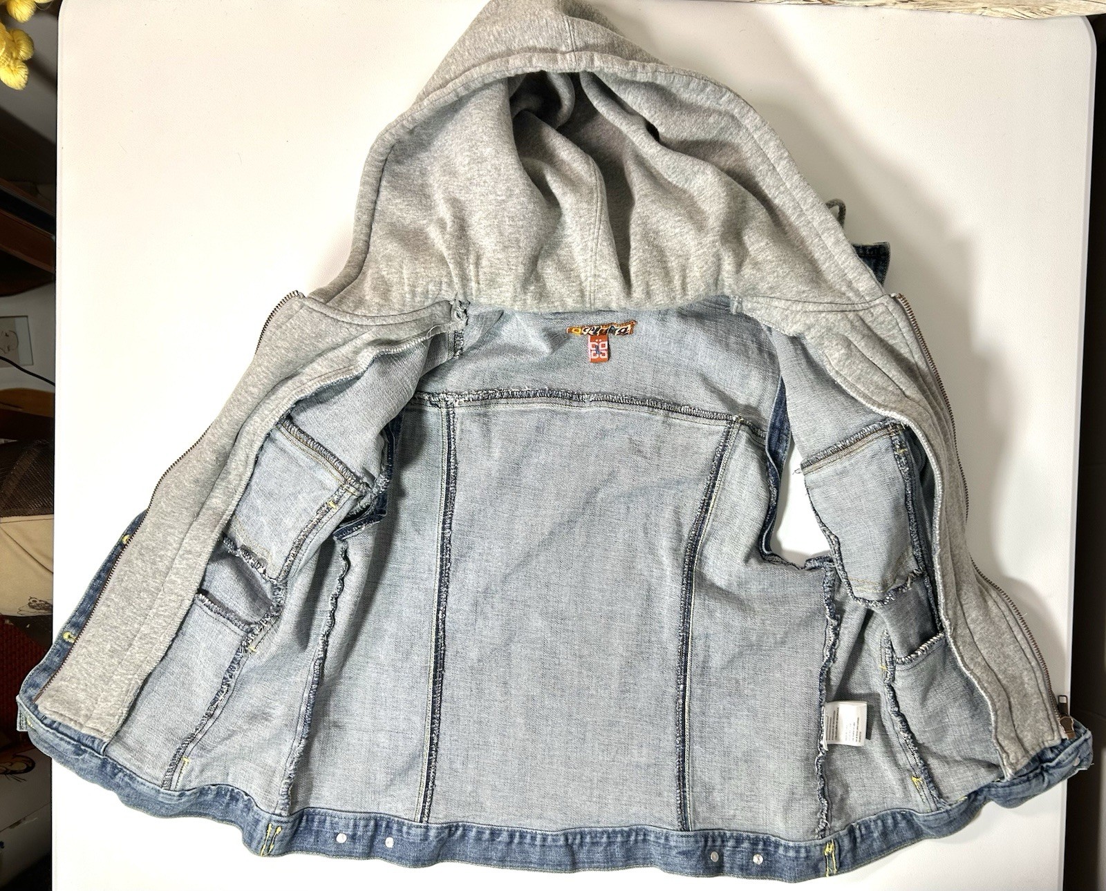 PLUGG Hooded Sweatshirt / Denim Layer Vest Size L Vintage Button Zip
