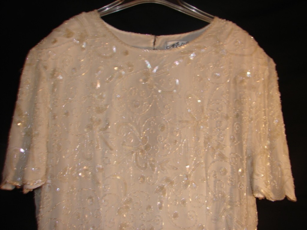 Vintage AP Ltd 100% Silk Designer Beaded Dress Timeless Classic Design Size 3X