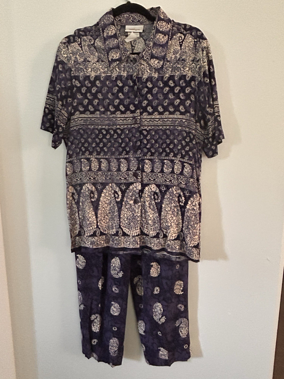 Vintage Worthington 2-Piece Pant Suit 1980’s-90’s. Sz Medium, Tall, Navy Paisley