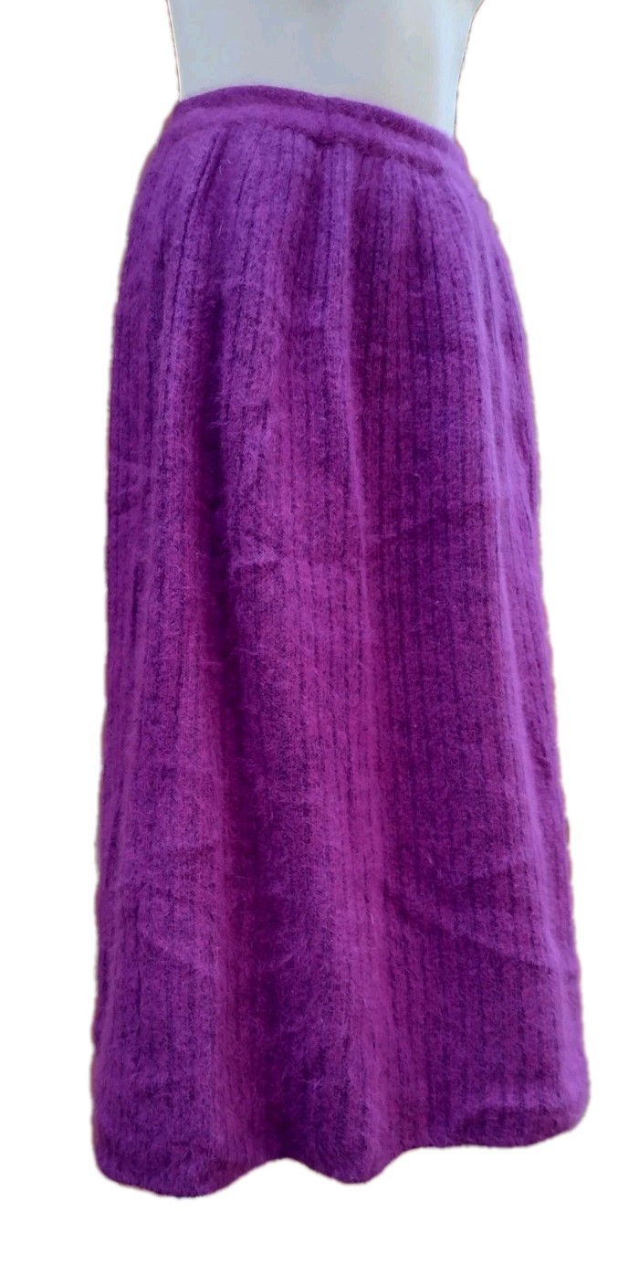 VTG 60s Purple Angora Skirt A‑Line Satin Lined Soft Brushed Knit Cottagecore S
