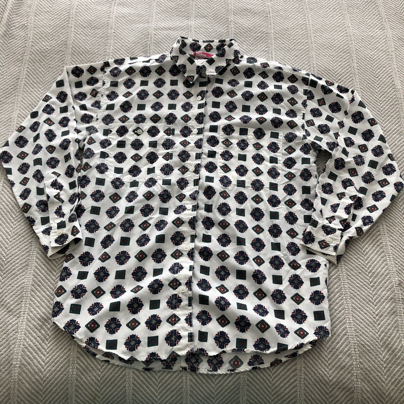 Southwestern Print Shirt Button Down Poly-Cotton Blend Pennylane Med Vintage