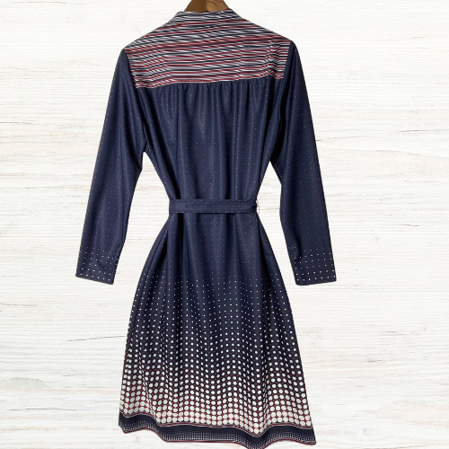 Lady Carol New York Shirtwaist Dress Belted Navy Red White Vintage Secretary 70s