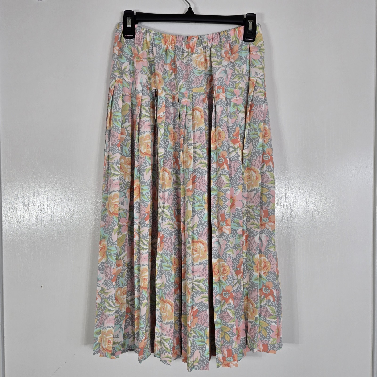 Vnt 90s Floral Pleated Midi Skirt Cottagecore Pastel All Over Print SZ 12