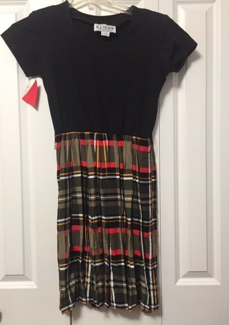 R.J. STEVENS  Vintage Pleated Plaid Flare Skirt Black Top Dress 12 New with Tag 
