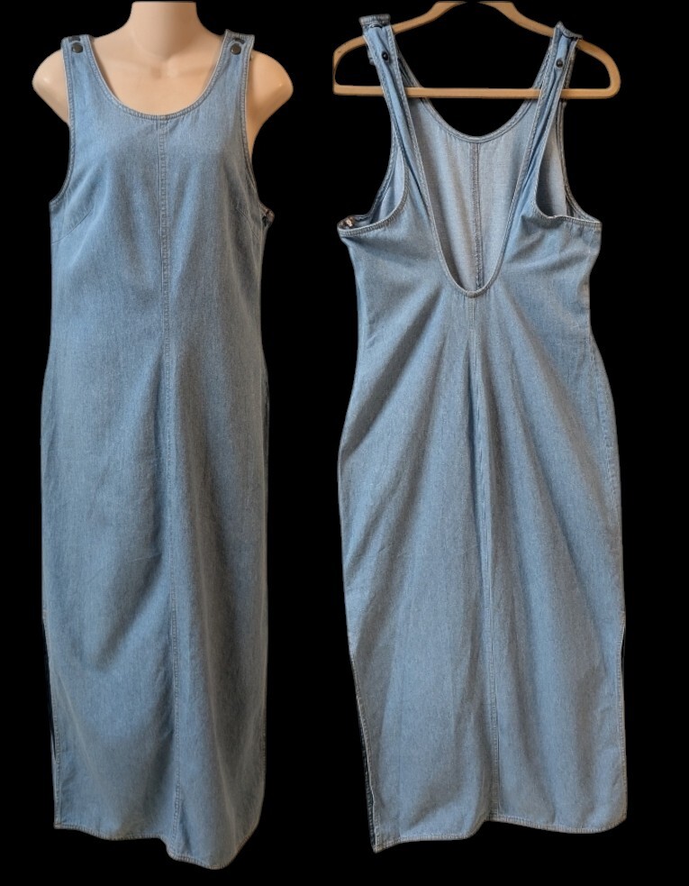 VTG 90&rsquo;s Newport News Denim Jumper Maxi Dress 12 M Slits