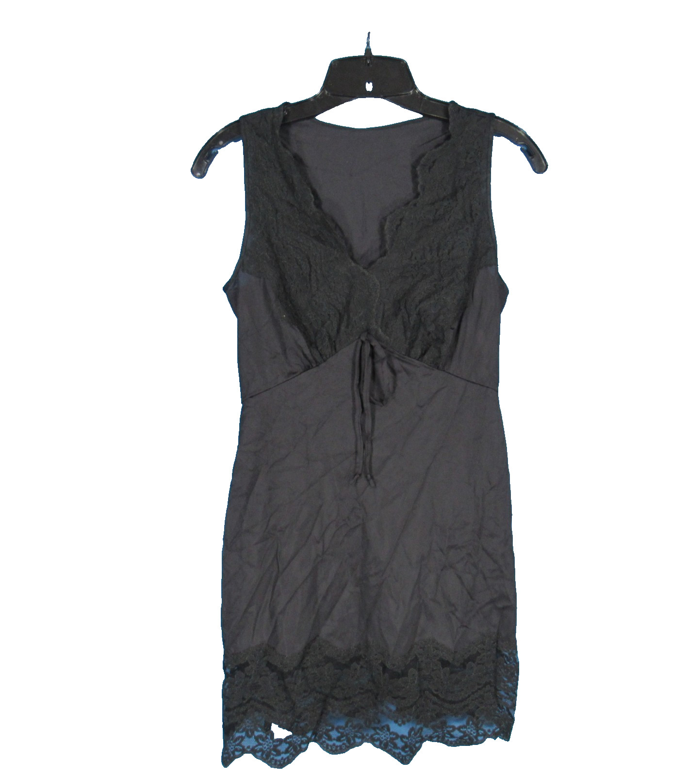 VTG GILEAD Silky NYLON Black FLORAL LACE BODICE Wide Hem LOUNGE Full Slip/Gown S
