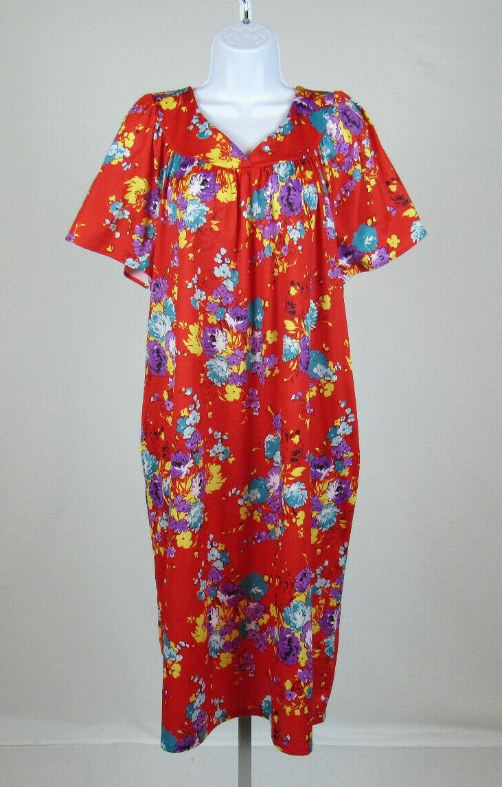 VTG 1990s 2000s ANTHONY RICHARDS RED FLORAL DRESS SIZE 1X POLY ROPE BELT