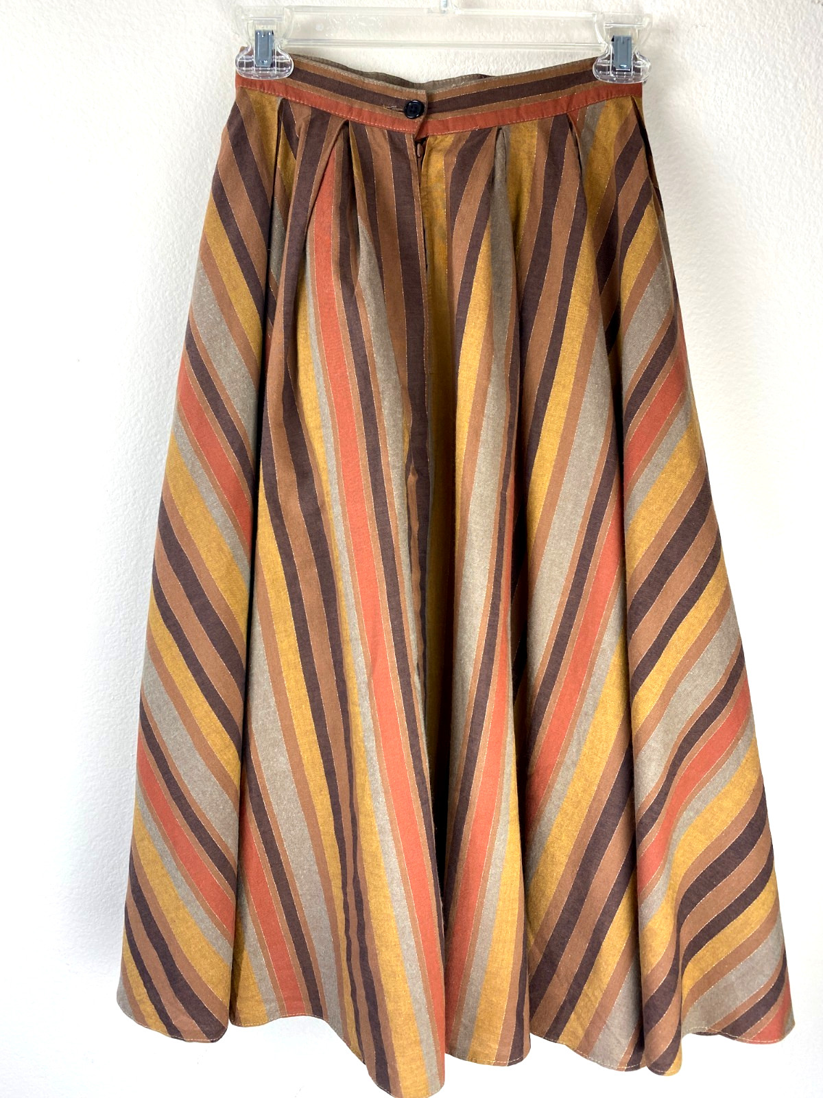 50s Fall Rockabilly Circle Skirt XS W.Germany Brown Orange Striped Full Pleated