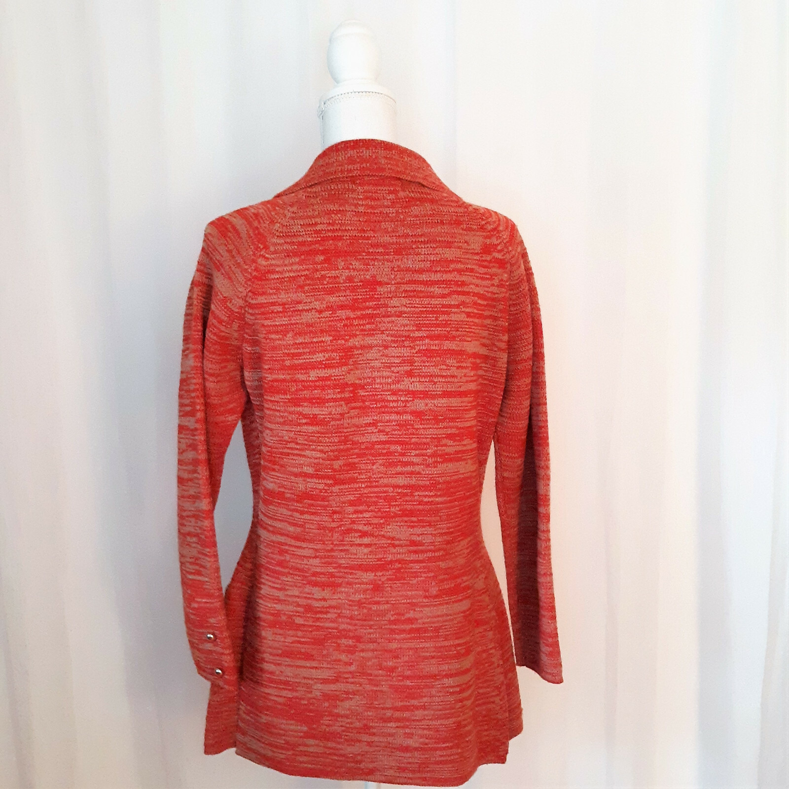 Vtg. 70&rsquo;s Full Fashioned Heavy Knit Orange Button Front Jacket Size M Pre-Owned