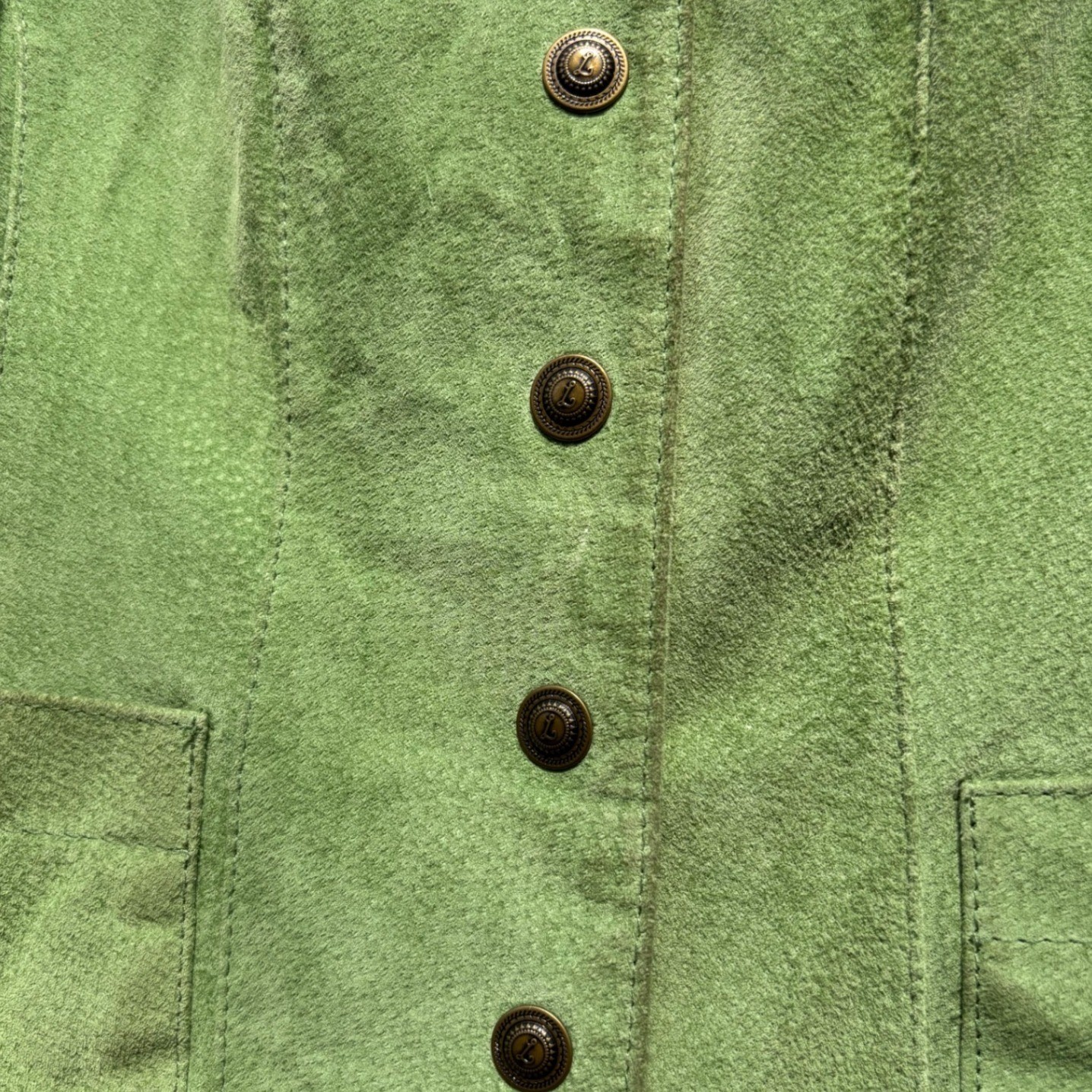 Green Leather Suede Jacket Lightweight Small Y2K Chartreuse Minimalism Preppy