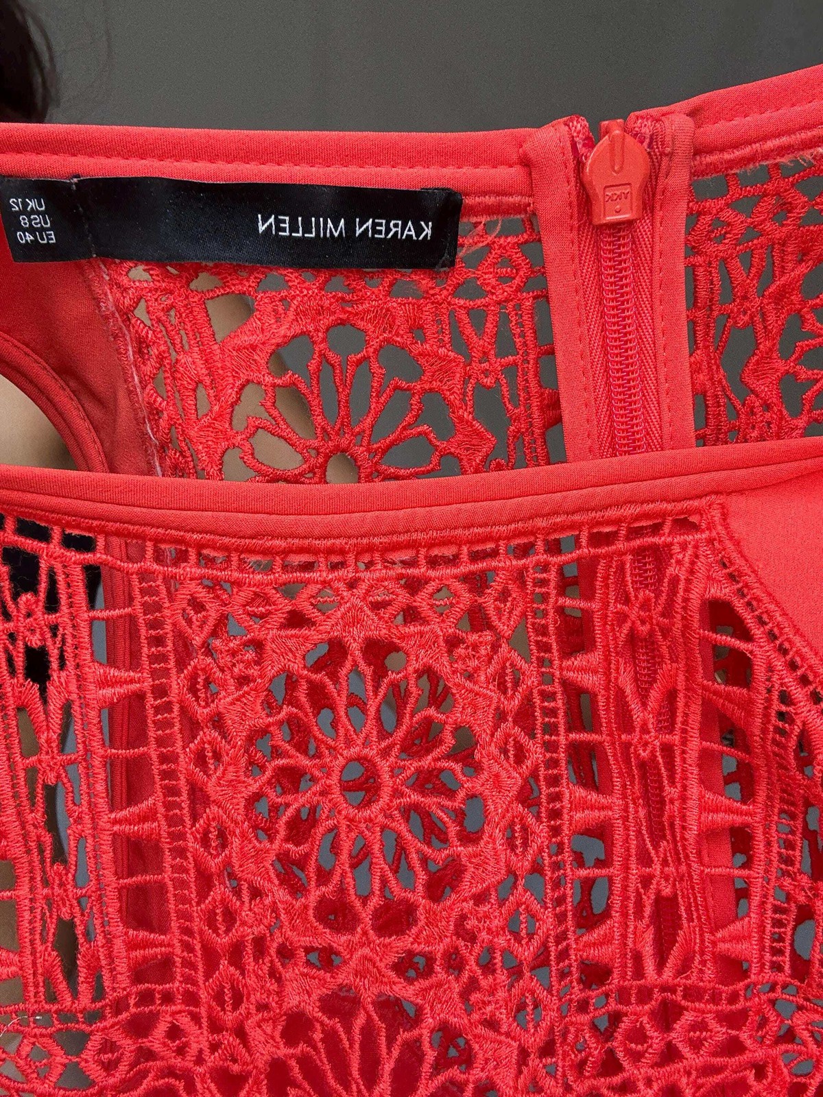 Karen Millen coral lace panel bodycon, EU40,Luxury designer clothing,