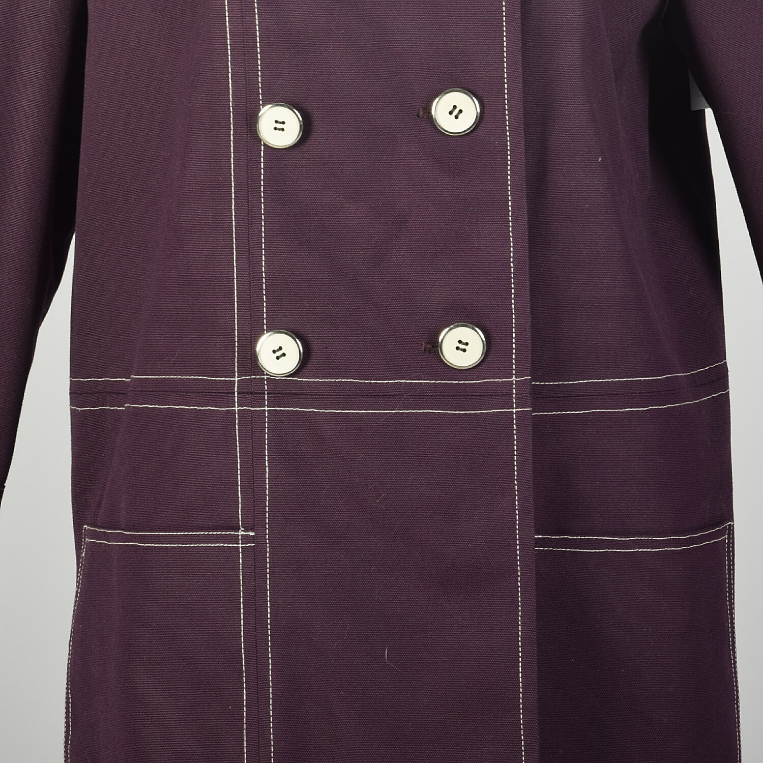 Medium 1960s Coat Plum Aubergine Mod Double Breasted Canvas Autumn VTG 60s