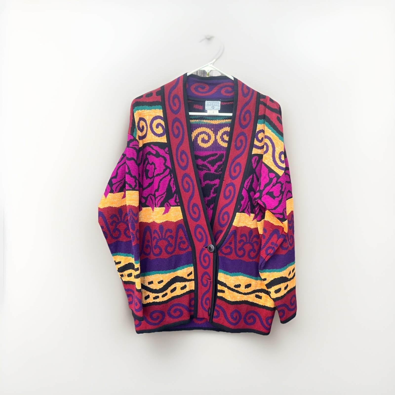Vintage Fun Abstract 1980s George Georgiou Wool Cardigan Blazer Artsy Small