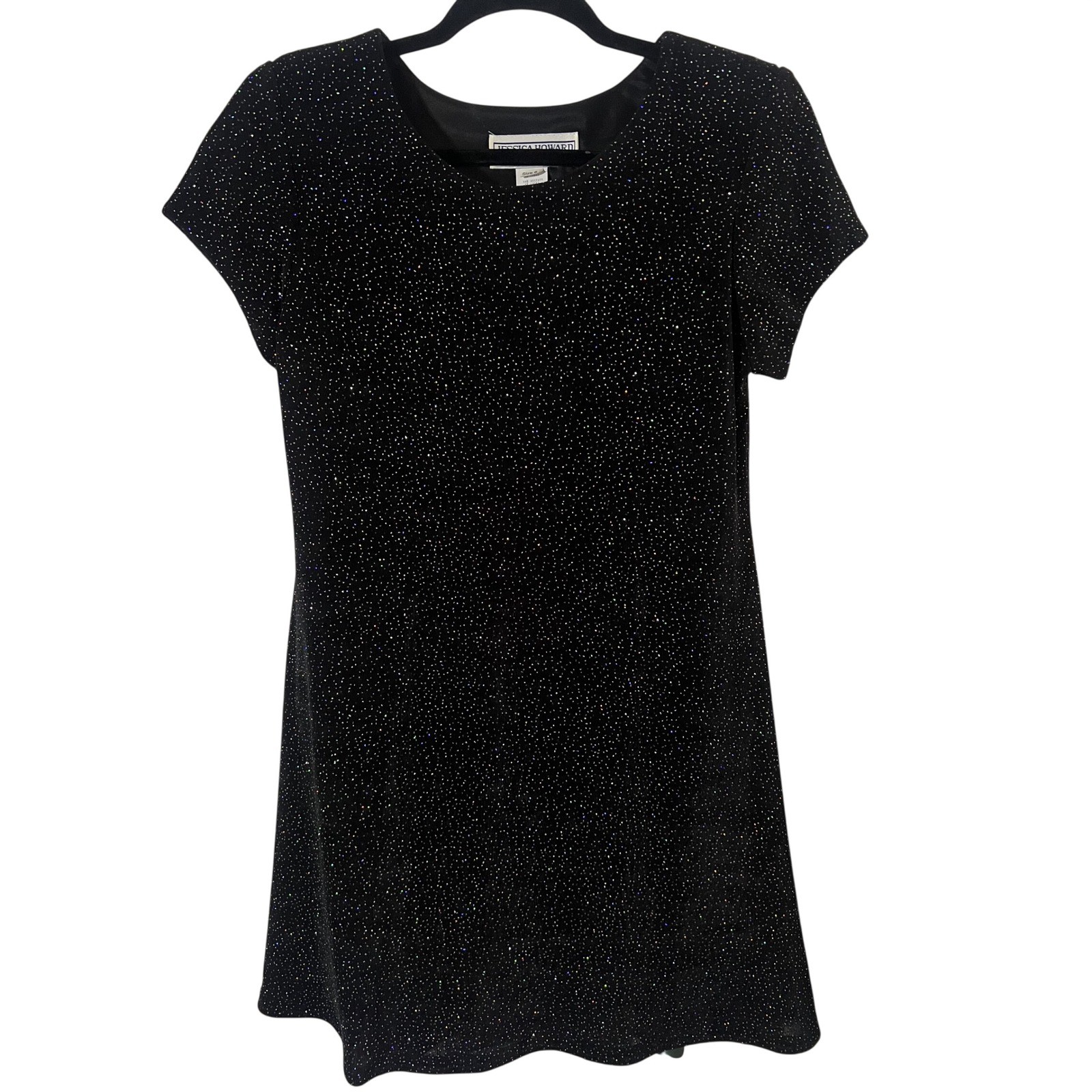 Jessica Howard Dress Size 6 Vintage 90s Glitter Sparkle Black Mini Dress
