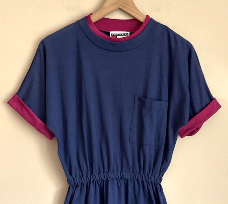 Dress Vintage T-Shirt Womens Size Medium Knit 80s 90s Stretch Mockneck
