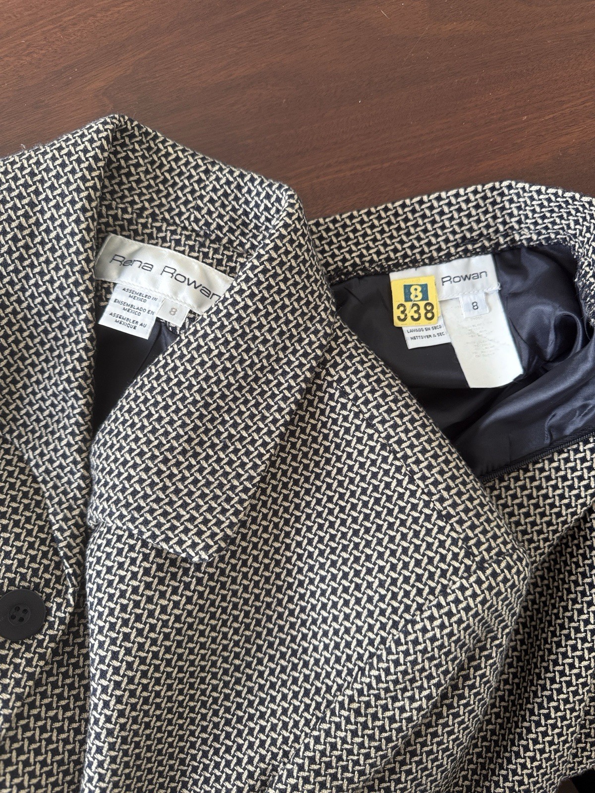 Rena Rowan Wool Blend Classic Patterned Skirt Suit Jacket and Skirt Set 8