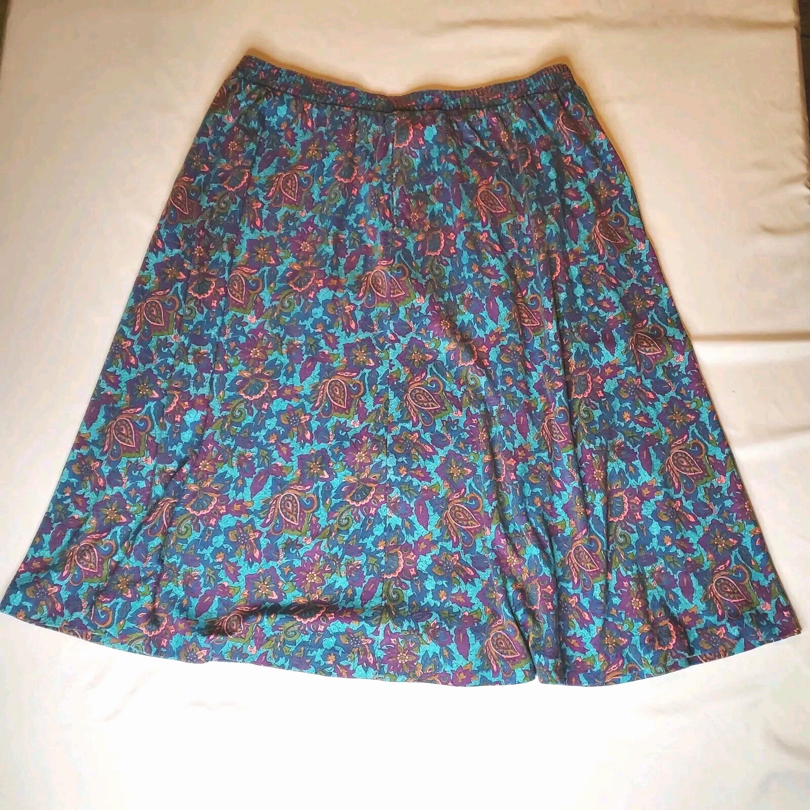 Vintage Combinations brand Dress Floral 25W Agua Blue Purple 90s USA 36.5×30