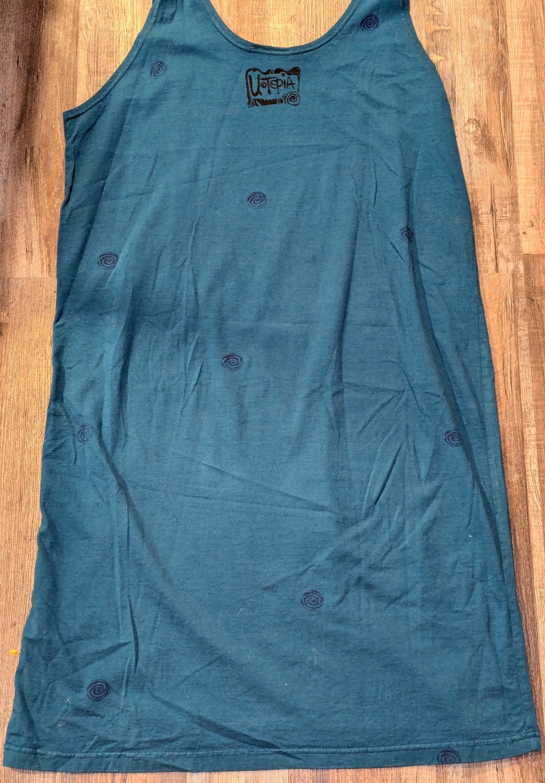 Vintage 90s UTOPIA Hand Block Printed Cotton Tank Dress L/XL Boho Art To Wear