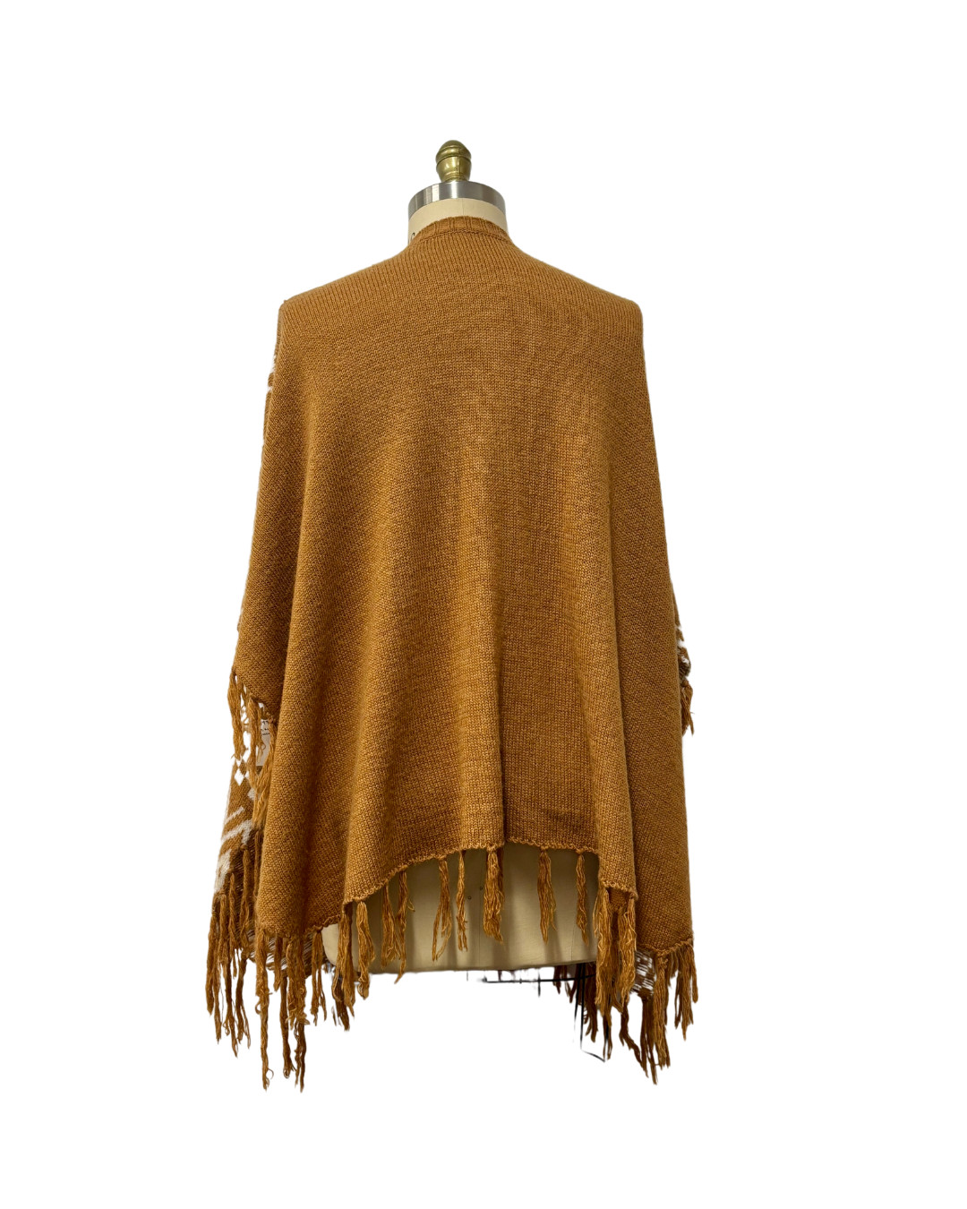 1970s CAMEL CHECKERED & CHEVRON FRINGE PONCHO | WOMEN&rsquo;S CAPPUCCINO PONCHO