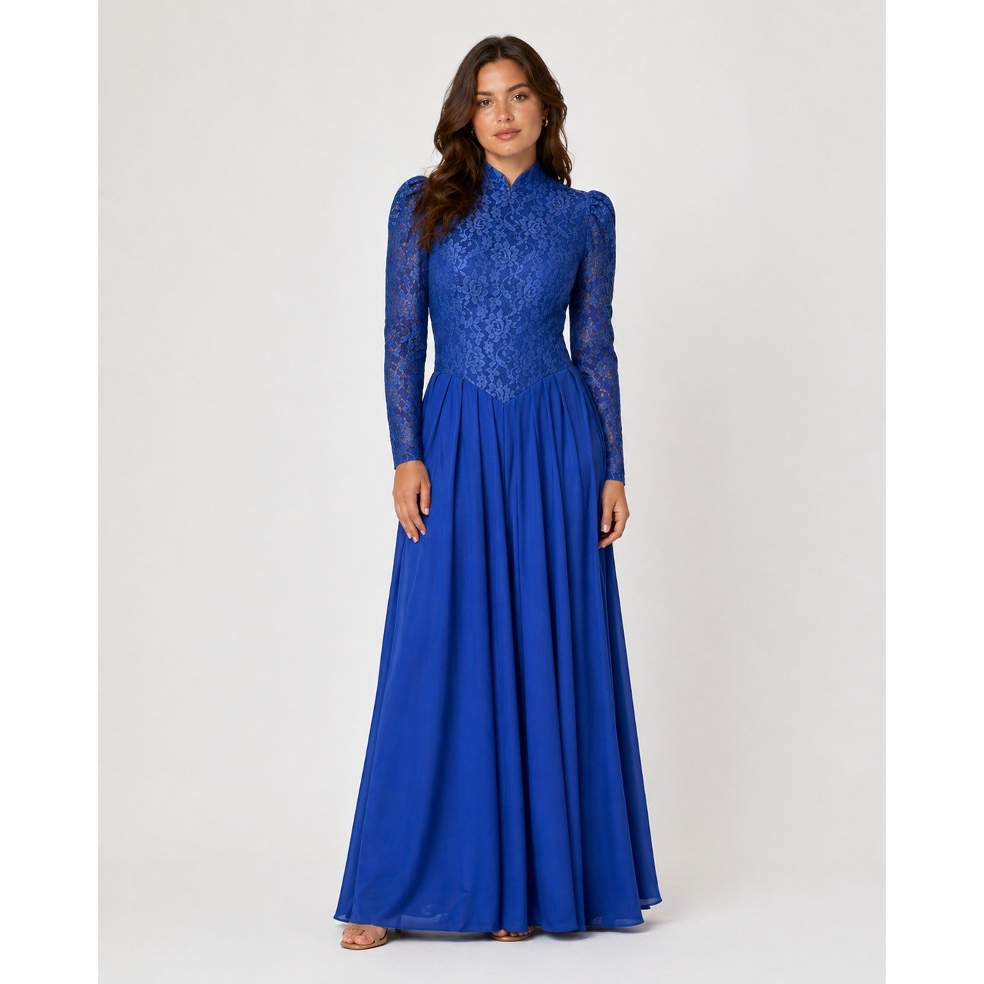 Vintage Unbranded Royal Blue Lace Maxi Dress Victorian Goth Prom Gown