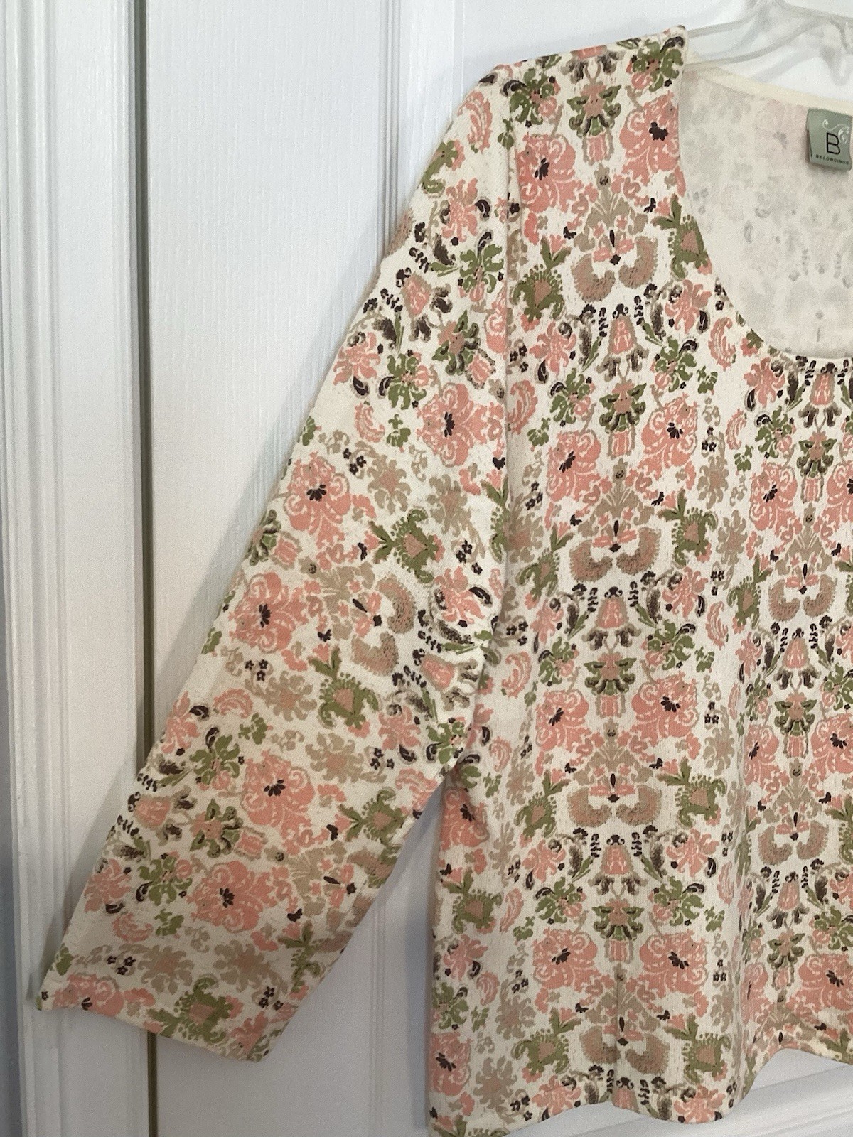 VTG Y2K Belongings Top XL Muted Floral Damask Knit 90’s Made In Hong Kong NWOT