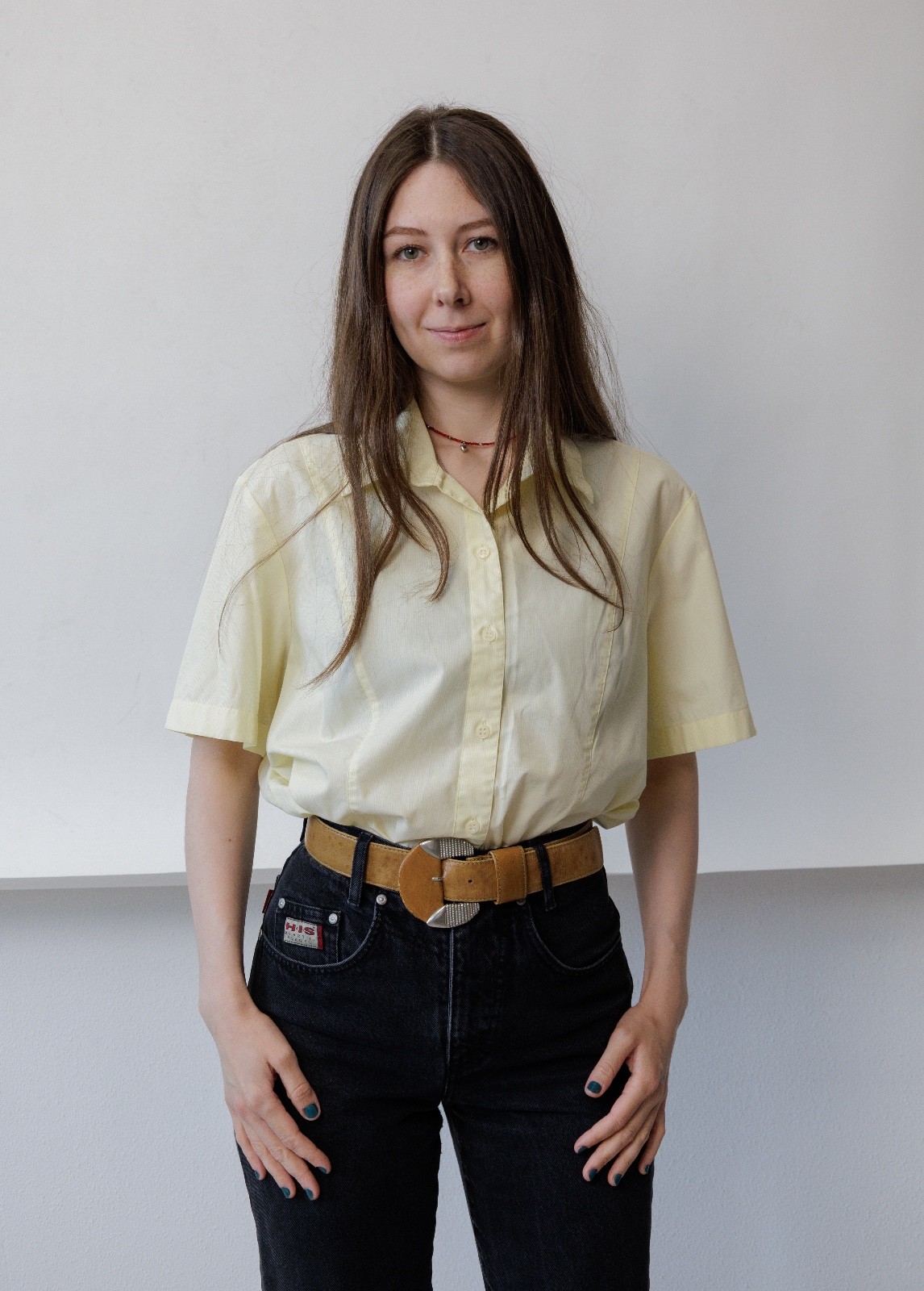 Vintage 90s Pale Lemon Yellow Short Sleeve Cotton Button Up Shirt Women&rsquo;s L