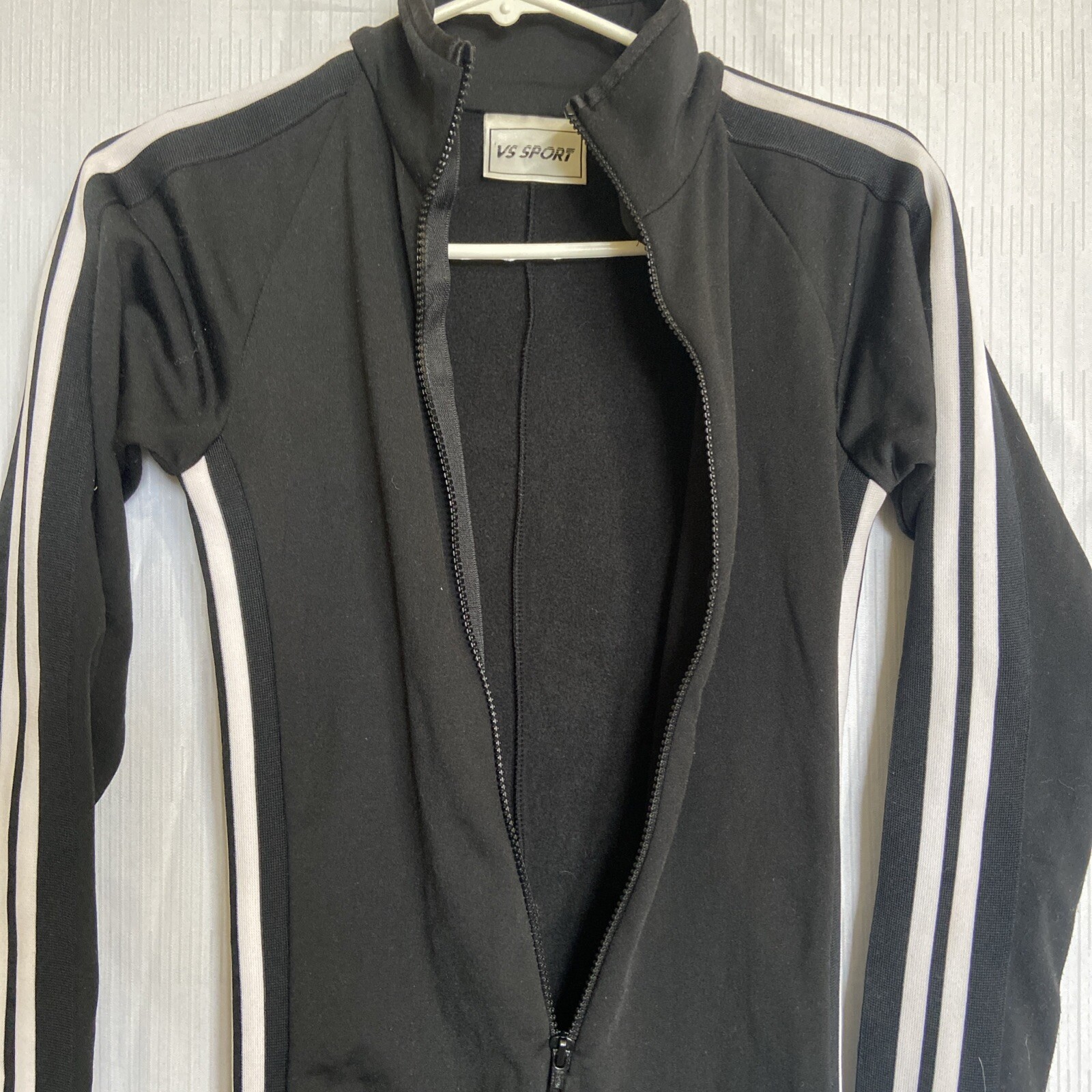 Vintage VS Sport Black Polyester/Spandex Full-Body Zipper Tracksuit w/ Stripes