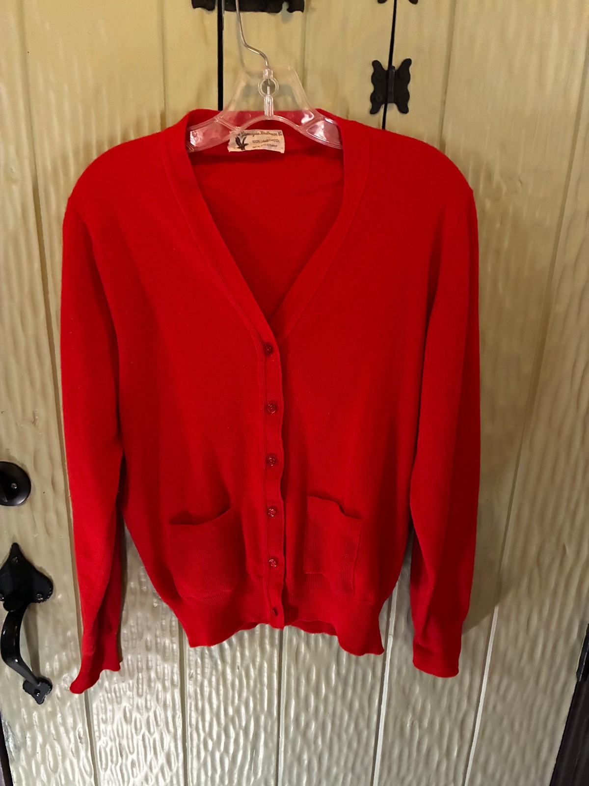 VTG Red Gleneagles Knitware Scotland Sweater Cardigan 100% Lambswool LS 40