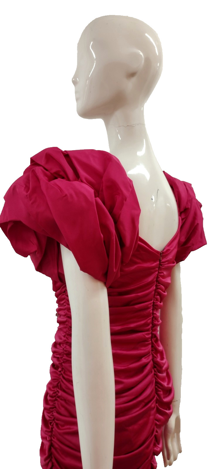 1980s Couture Dress Pink Fuchsia Balloon Sleeve Rhinestone Buttons SAMIR 80s M