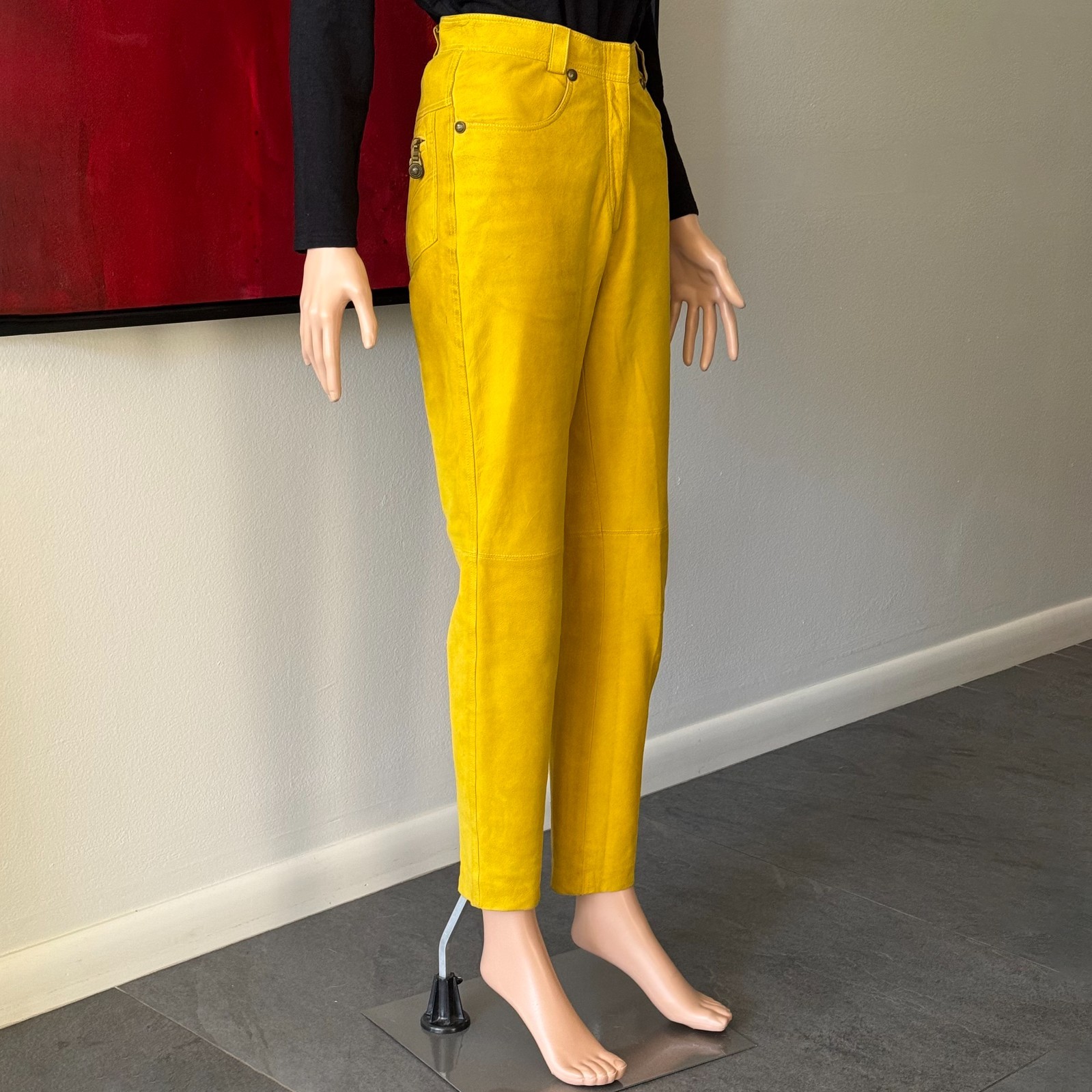 GIANNI VERSACE mustard yellow suede pants size 38/XS from F/W 1994/95