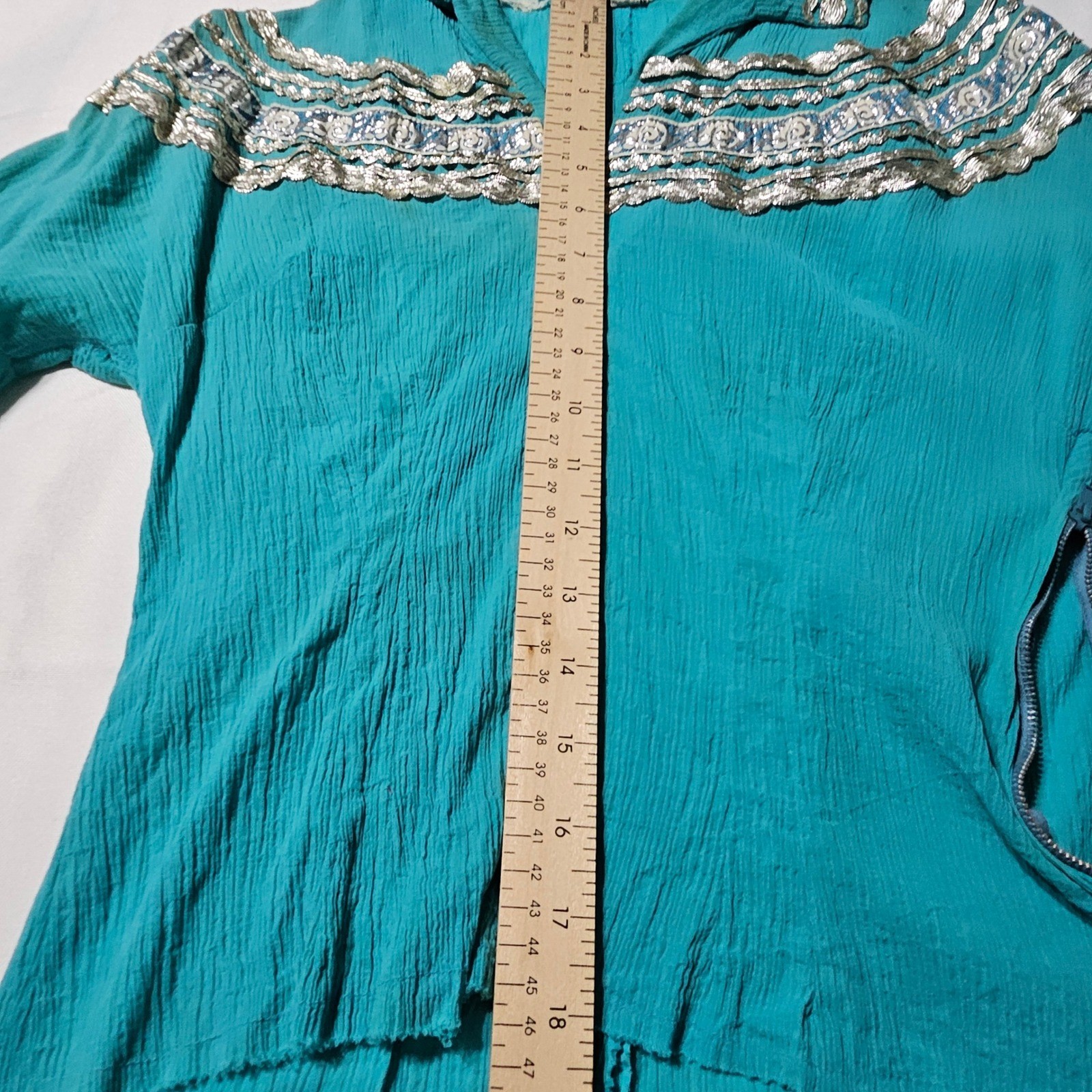 Vintage Fayes Creation Patio Fashions Turquoise Silver Rickrack Skirt Set 2958