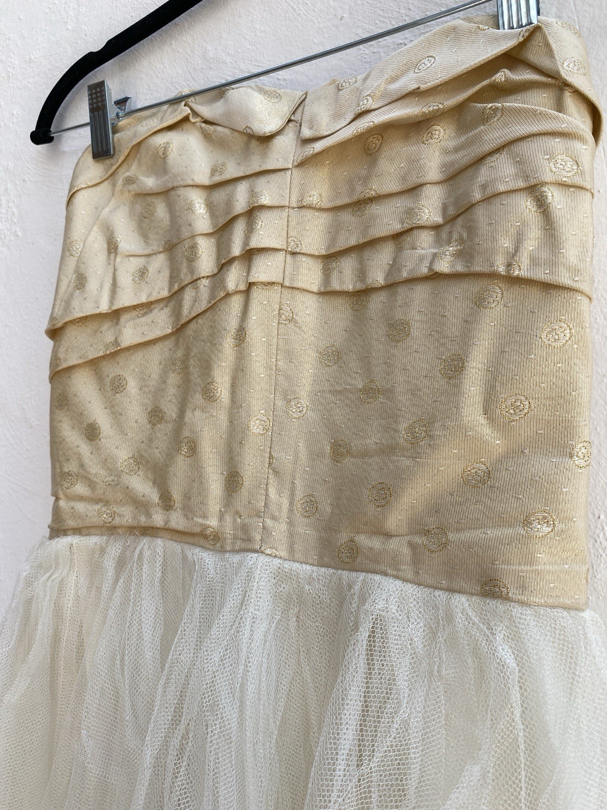 Vintage 50s S Strapless cotillion party Prom dress long Ivory Tulle