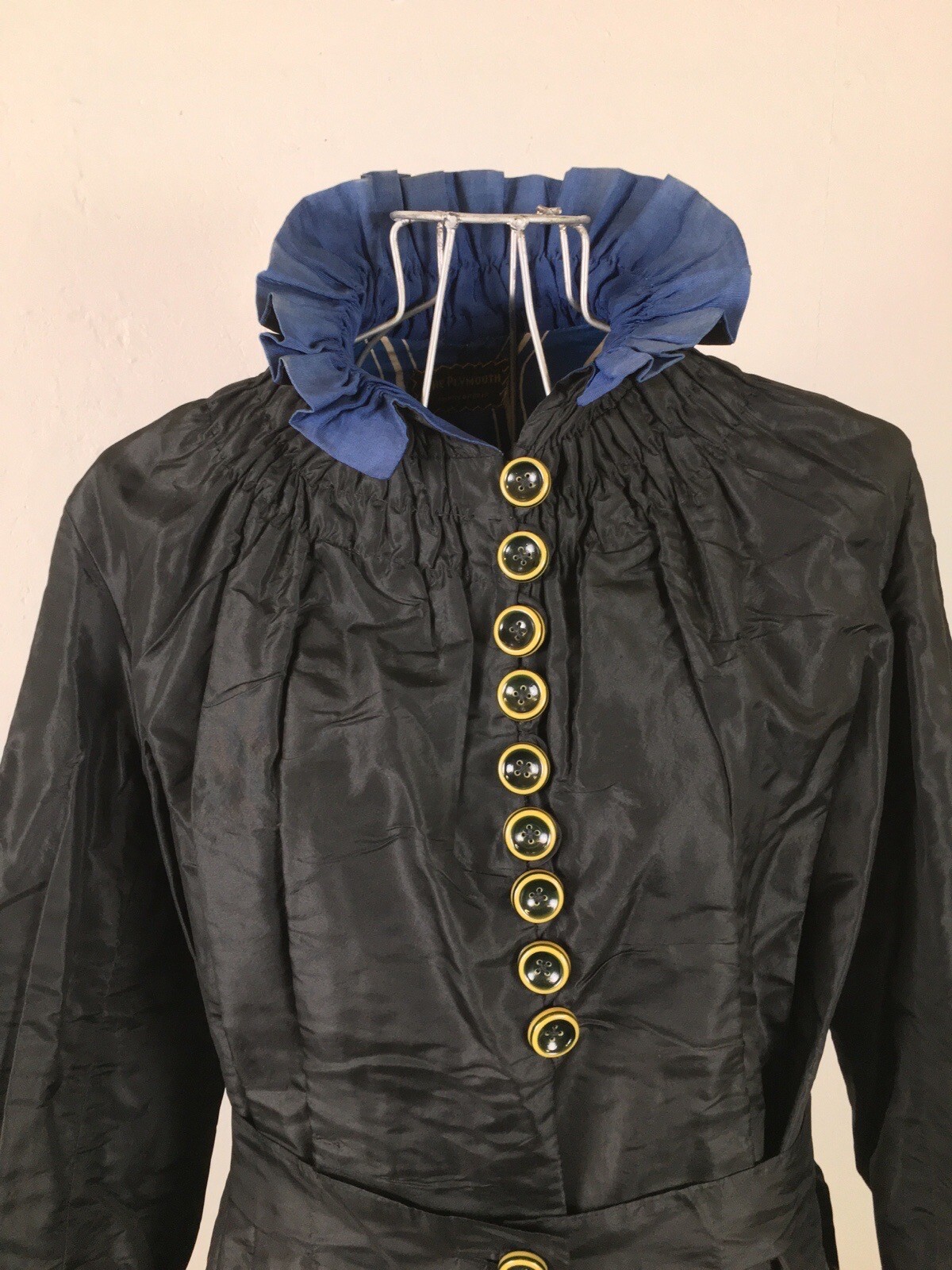 Exquisite Antique Edwardian Black & Blue Silk Walking Skirt Suit