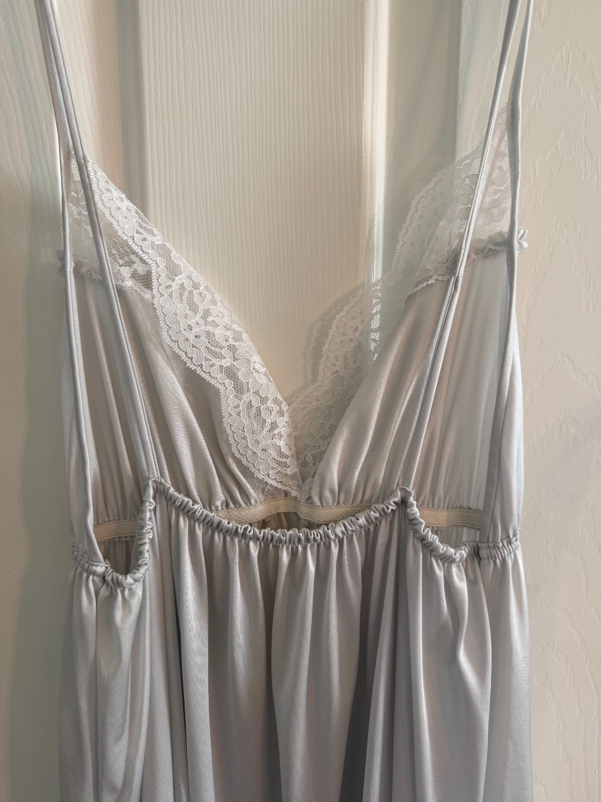 Miss Elaine PEIGNOIR Set Large Nightgown & Robe Negligee Silver Union Made USA