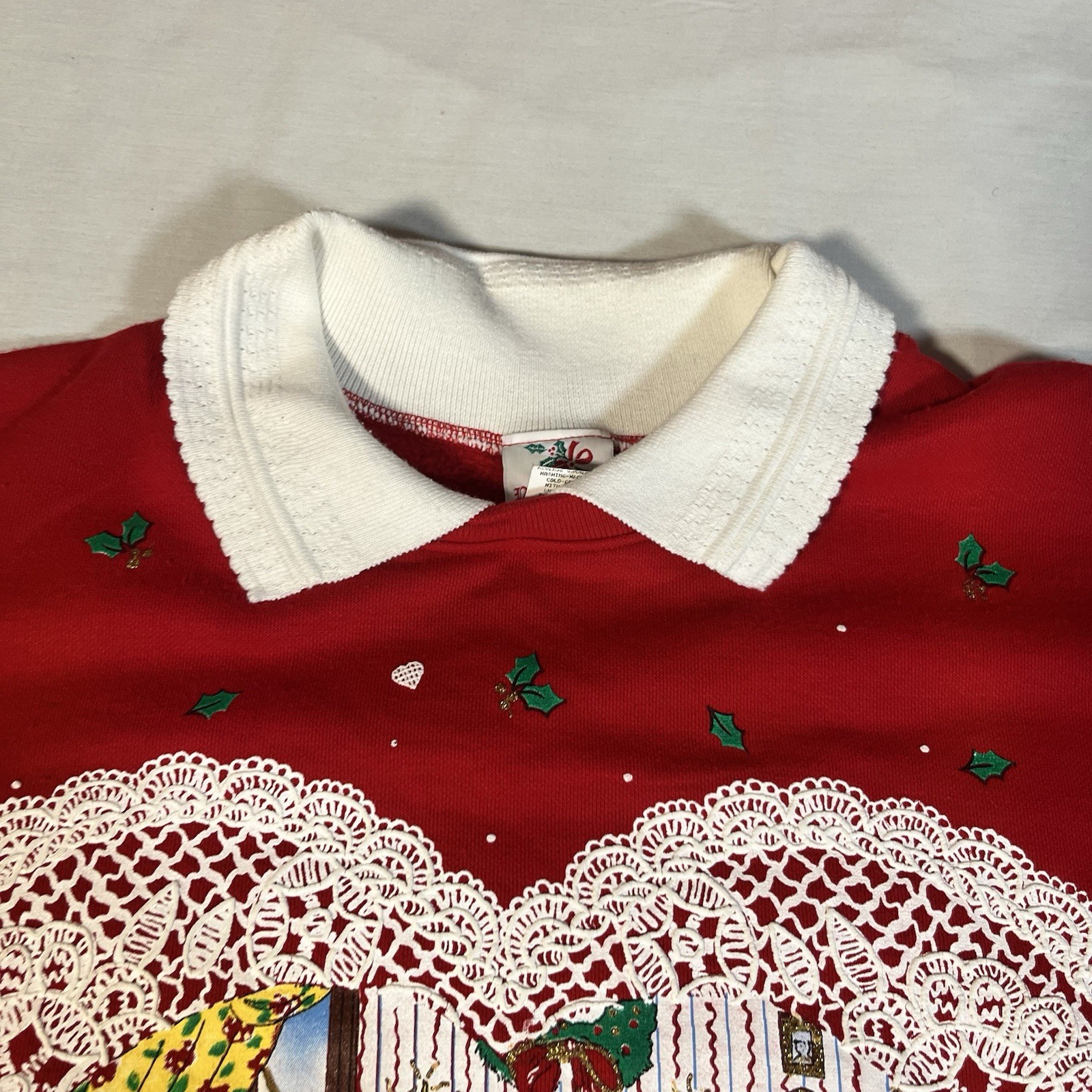 Vintage 90s Nutcracker Bear Christmas Sweatshirt Puff Paint Plus 2X USA Grandma