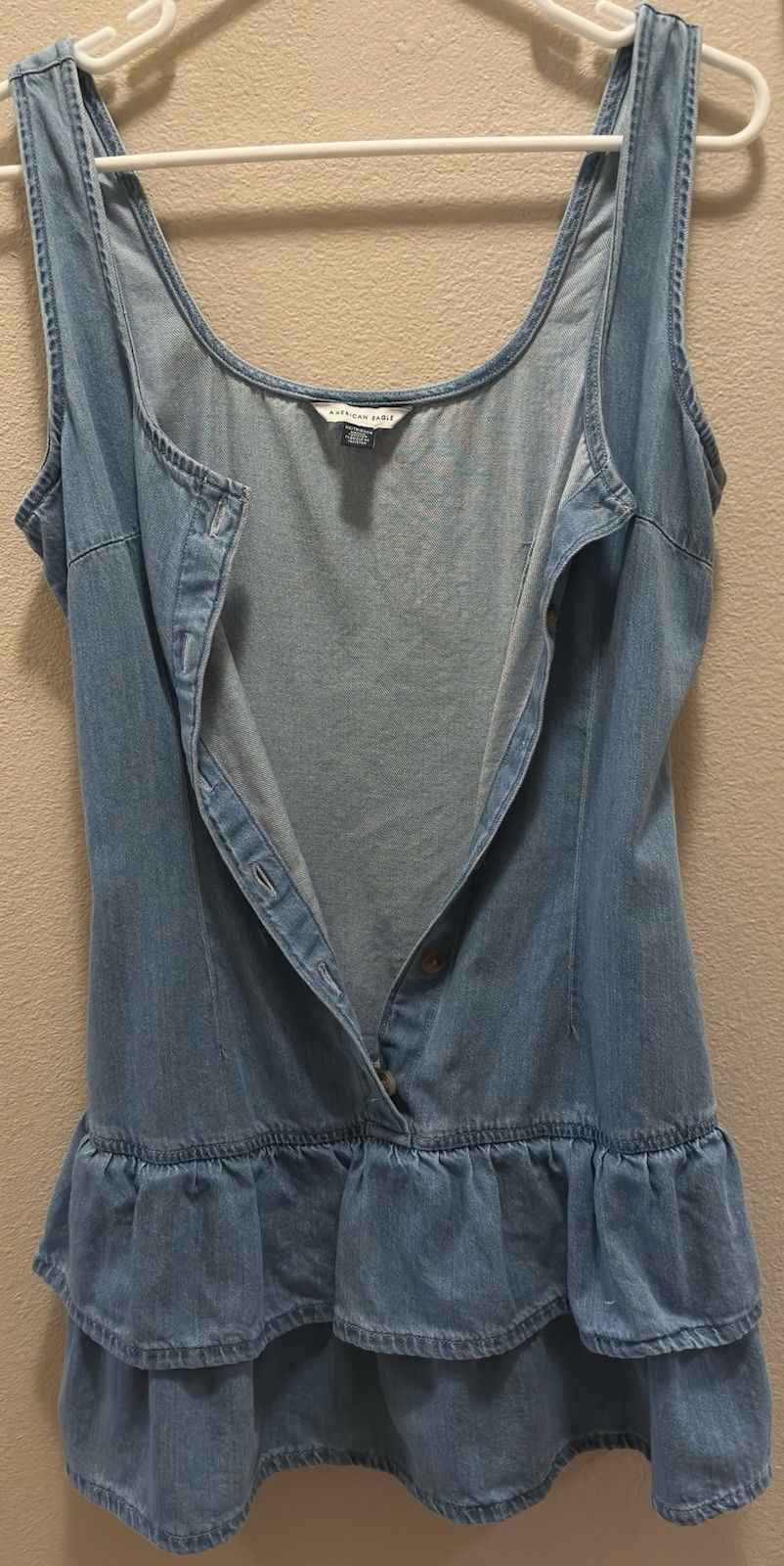 American Eagle Blue Denim Dress Button Front Ruffle Hem Sleeveless XS