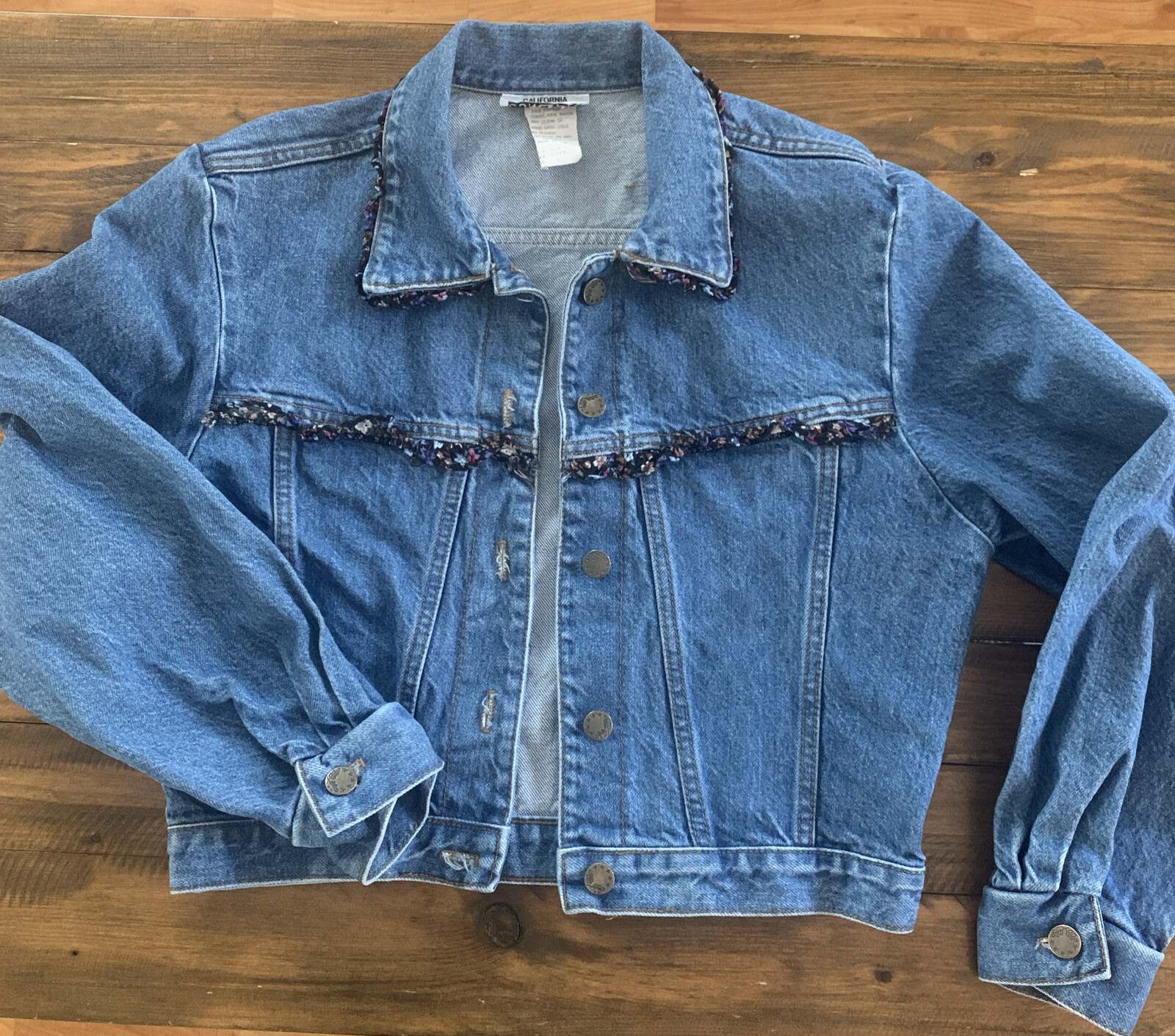 Vintage California Concepts Denim Jacket 80s 90s Romantic Ruffle Trim Crop Sz S