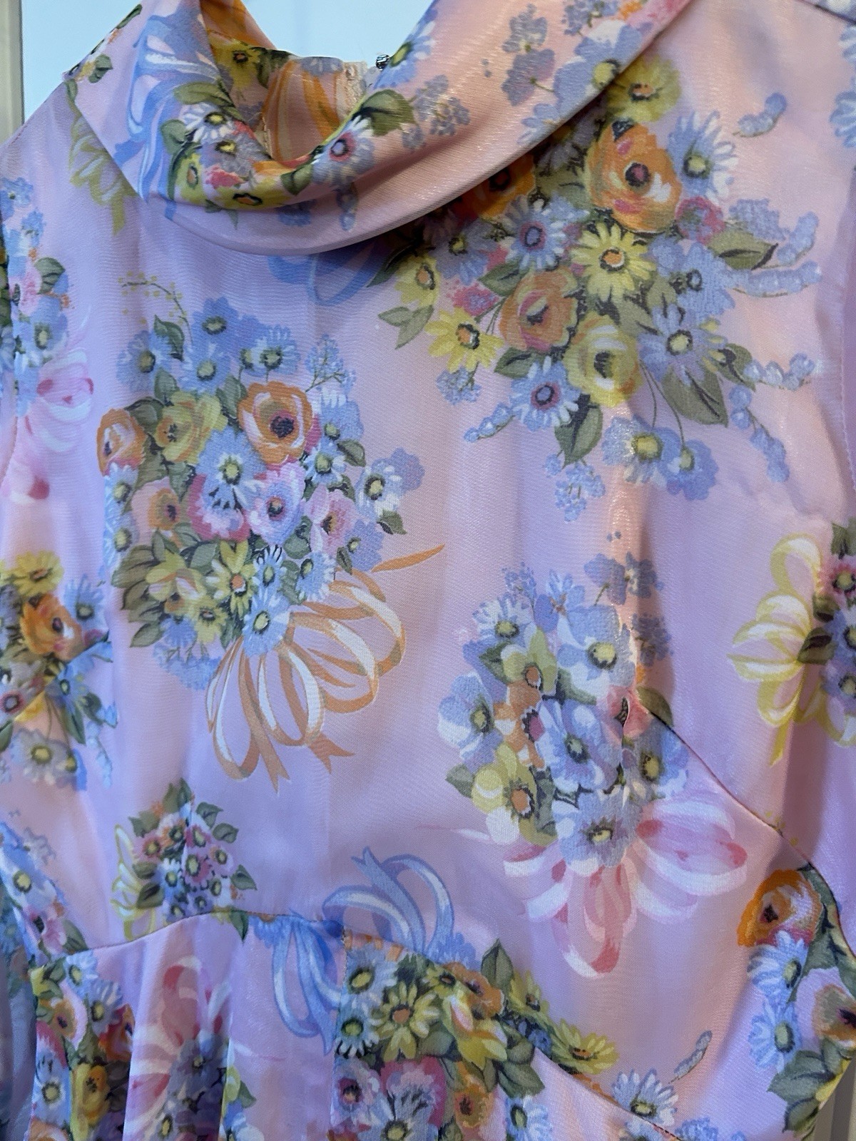 Avalon Classics Pink Floral Chiffon Maxi Dress Gown Sz 12 Cottage ILGWU Label