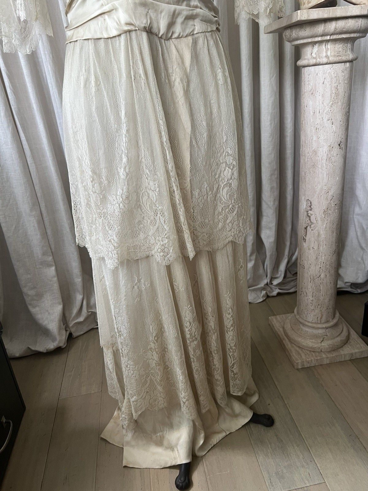 Stunning Antique Edwardian Silk Lace Wedding Dress with Original Shoes